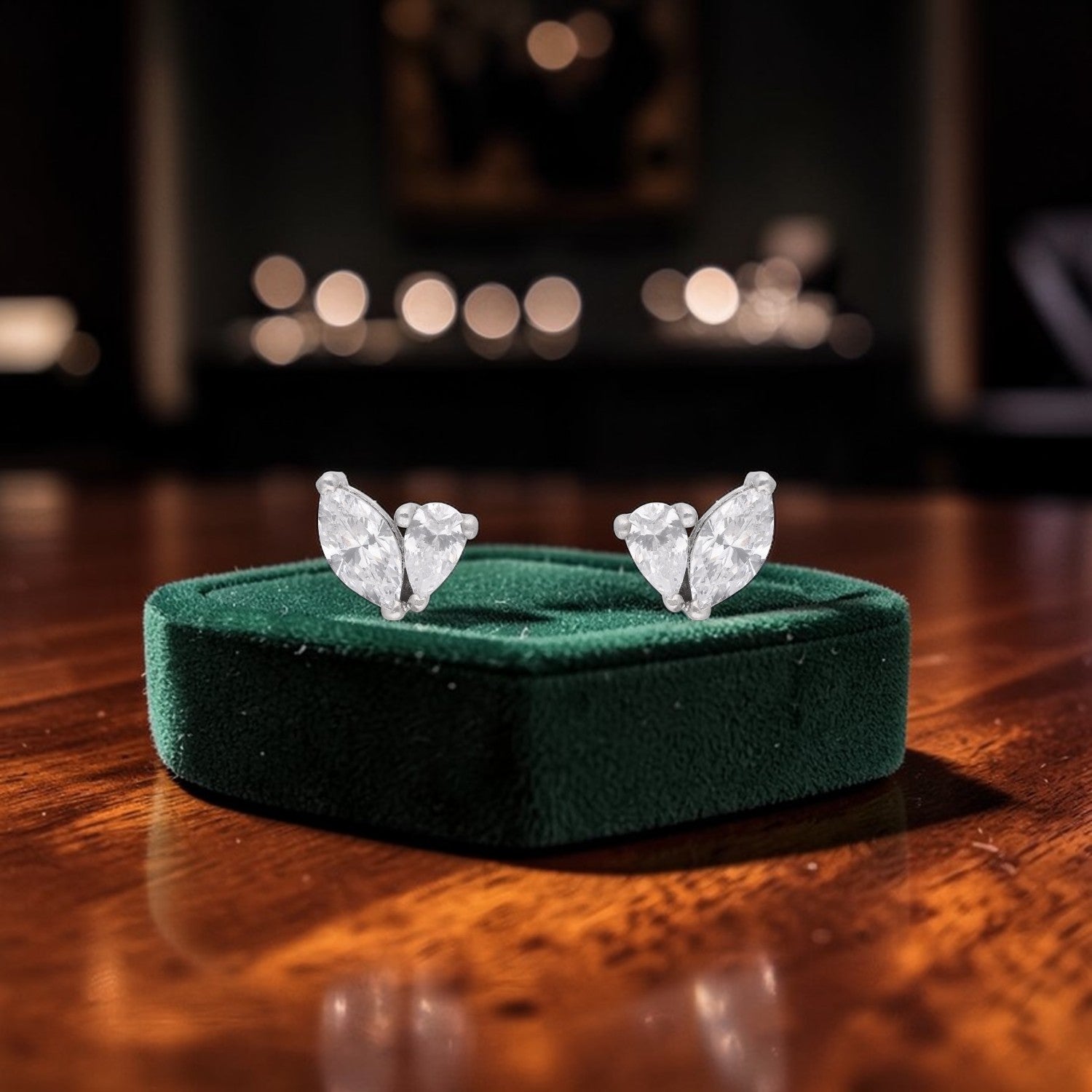 Dual Pear Cut Cubic Zirconia Stud Earrings in Sterling Silver | SKU: 0005757527, 0005750061, 0022628442