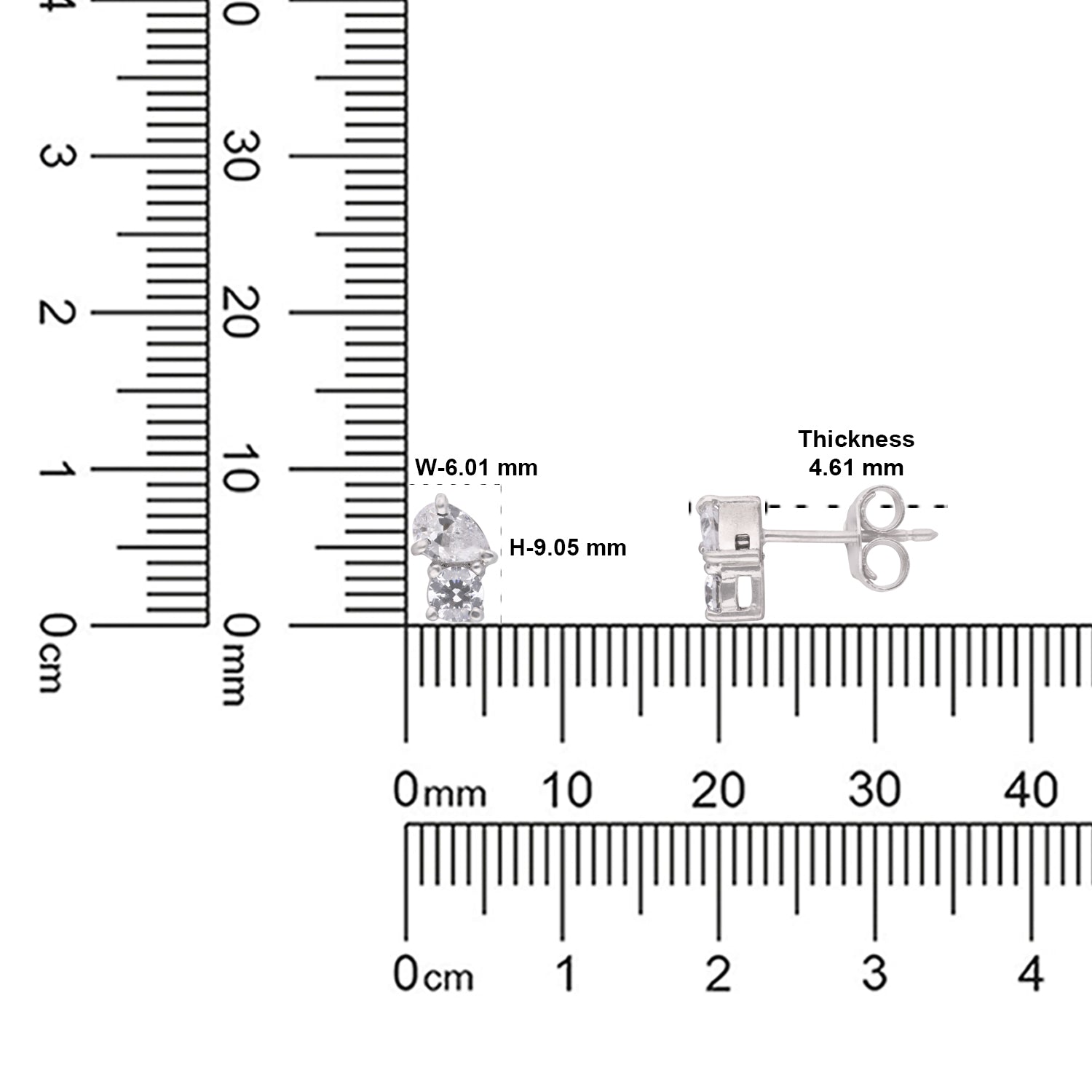 Pear & Round Duo Cubic Zirconia Stud Earrings in Sterling Silver | SKU: 0005757534, 0022628459, 0005750078