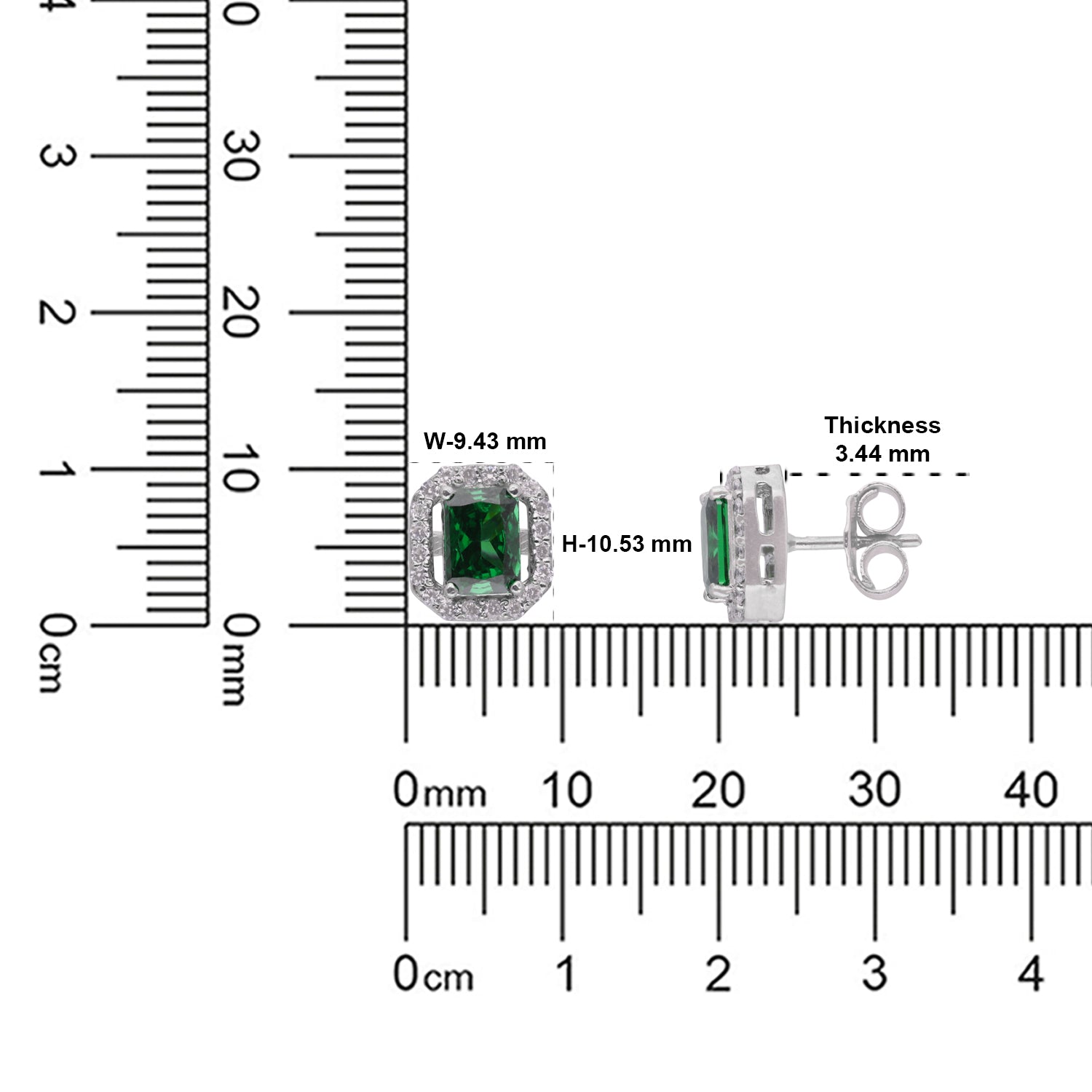 Sterling Silver Emerald Green Cushion Cut Halo Stud Earrings | SKU:  0005757558