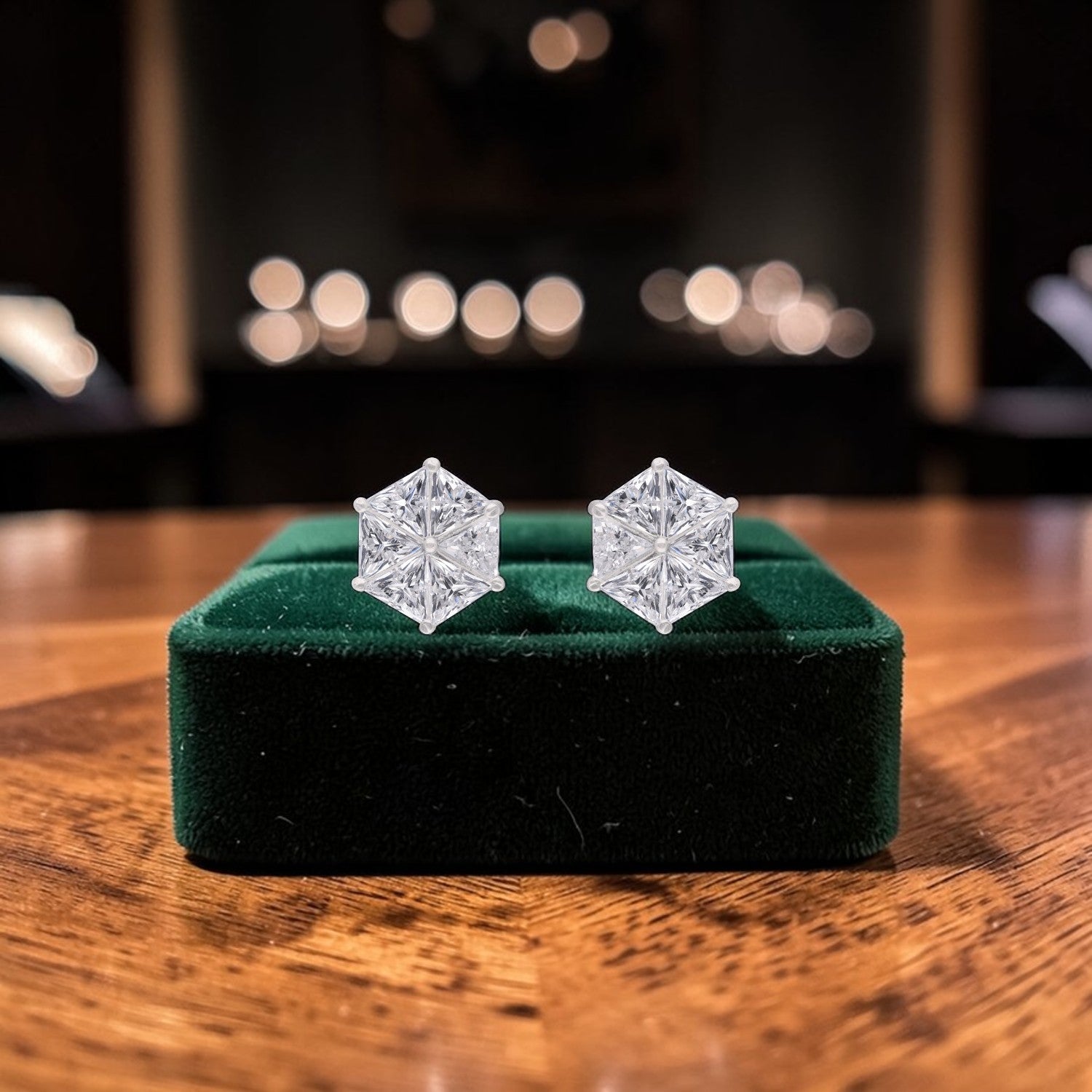 Geometric Starburst Cubic Zirconia Stud Earrings in Sterling Silver | SKU: 0005757602, 0005750153, 0005750160