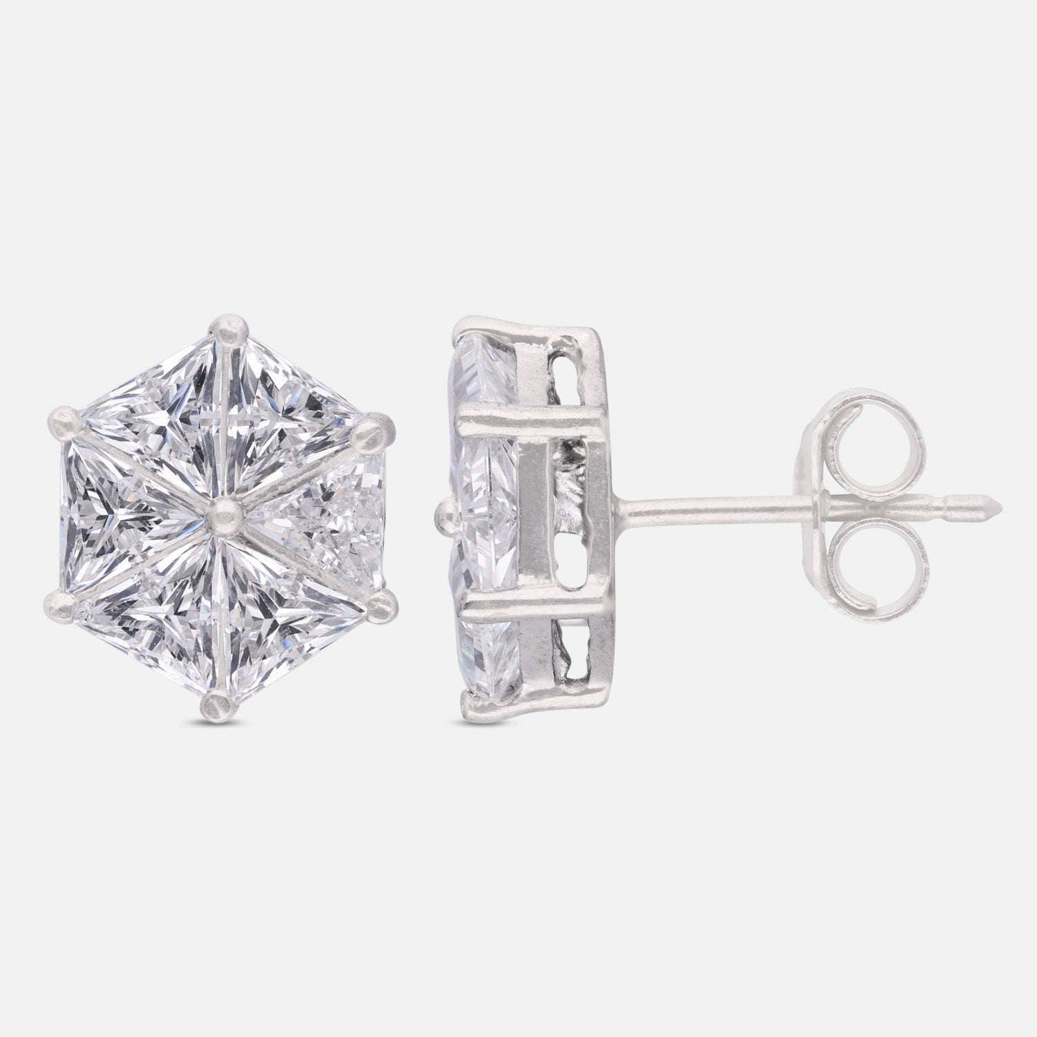 Geometric Starburst Cubic Zirconia Stud Earrings in Sterling Silver | SKU: 0005757602, 0005750153, 0005750160