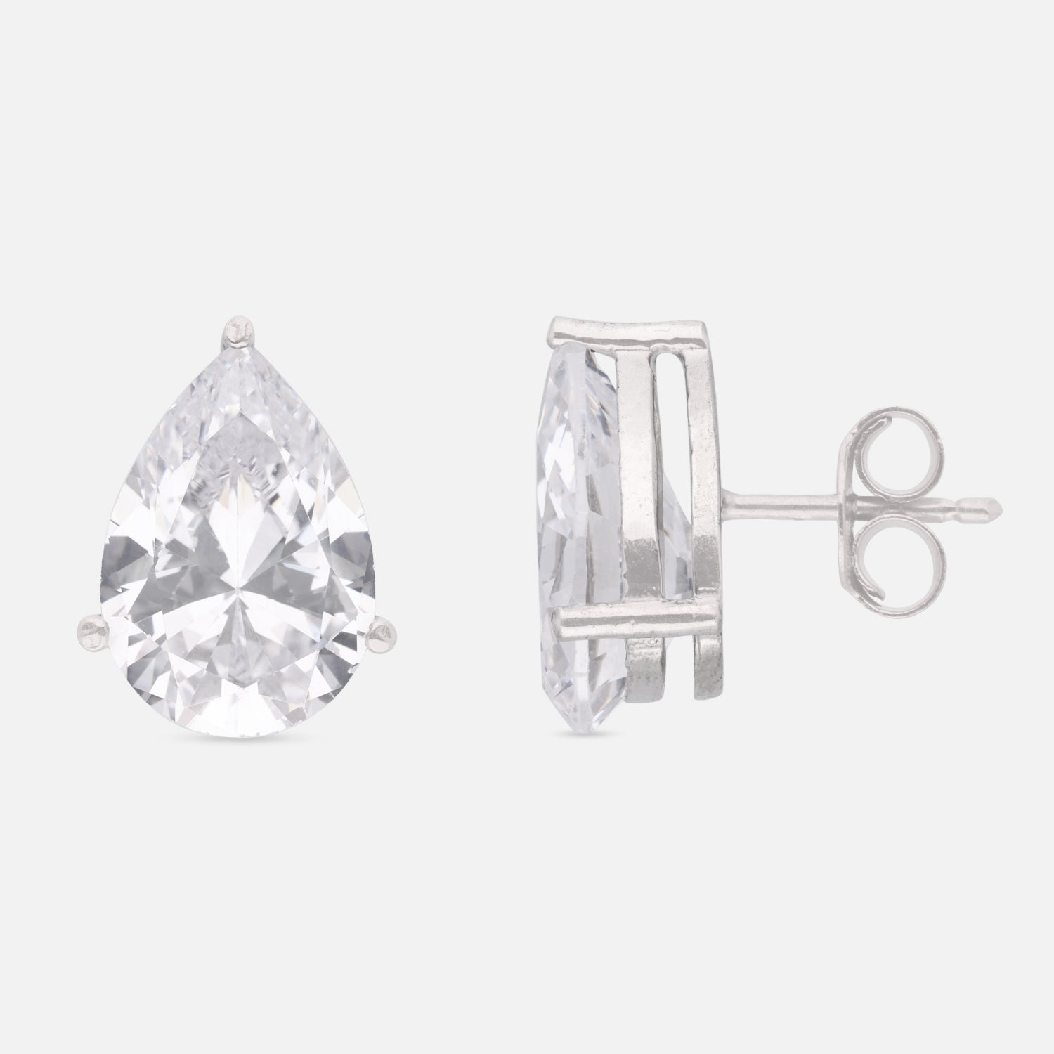 Pear Cut Cubic Zirconia Solitaire Stud Earrings in Sterling Silver | SKU: 0005757626, 0005750177, 0022628565