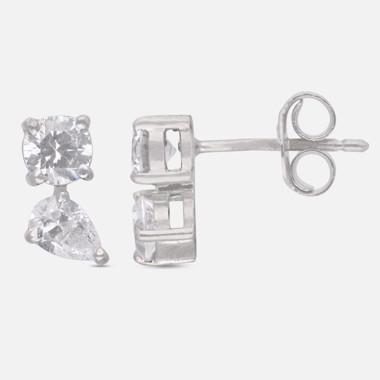 Round & Pear Cut Cubic Zirconia Drop Stud Earrings in Sterling Silver | SKU: 0005757657, 0022628572, 0005757664