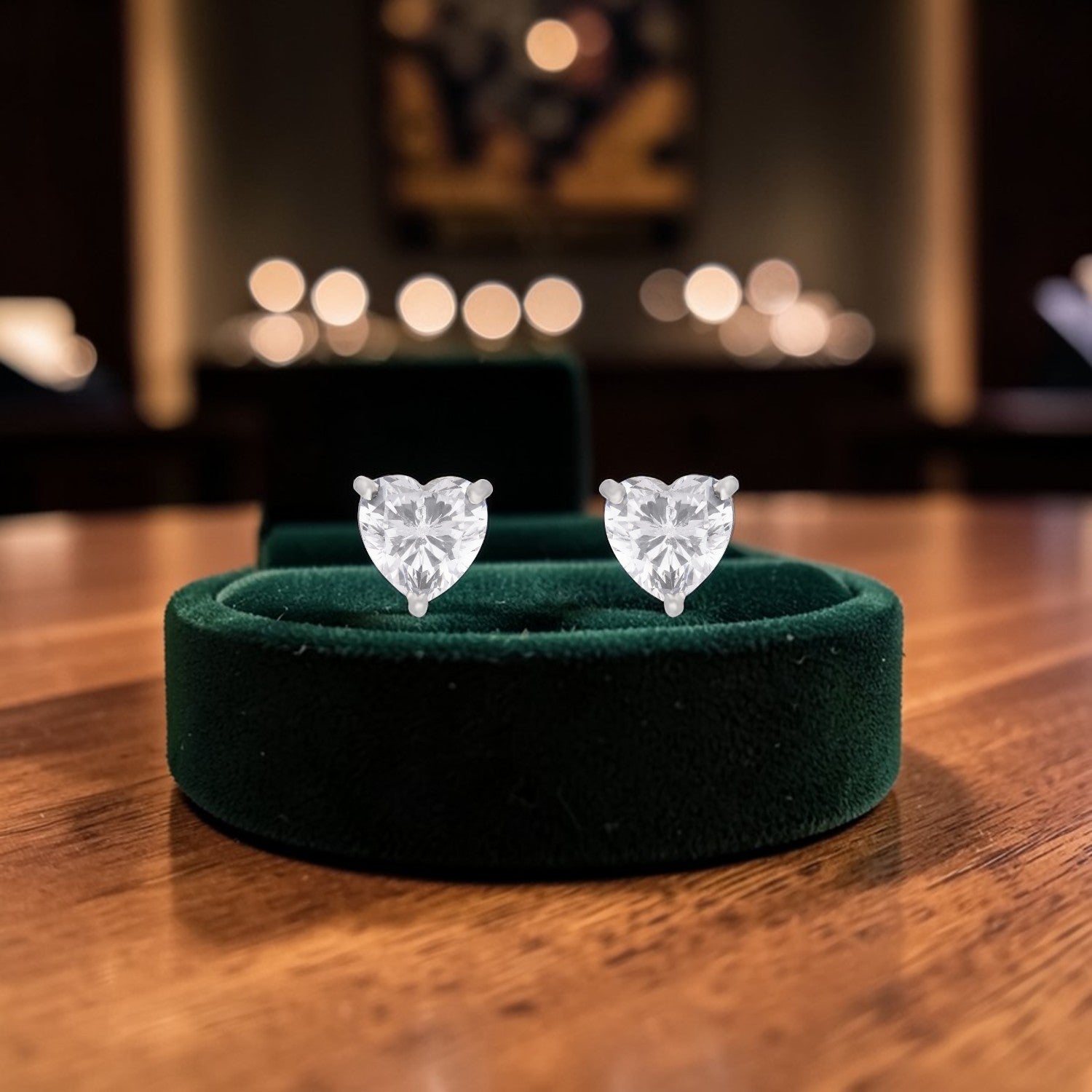 Classic Heart Cut Cubic Zirconia Solitaire Stud Earrings in Sterling Silver | SKU: 0005757688 0,005750214, 0005750207