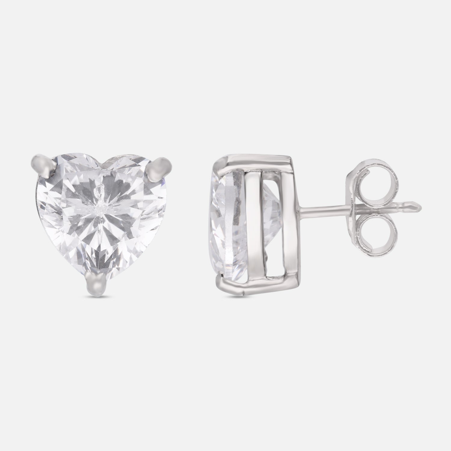 Classic Heart Cut Cubic Zirconia Solitaire Stud Earrings in Sterling Silver | SKU: 0005757688 0,005750214, 0005750207