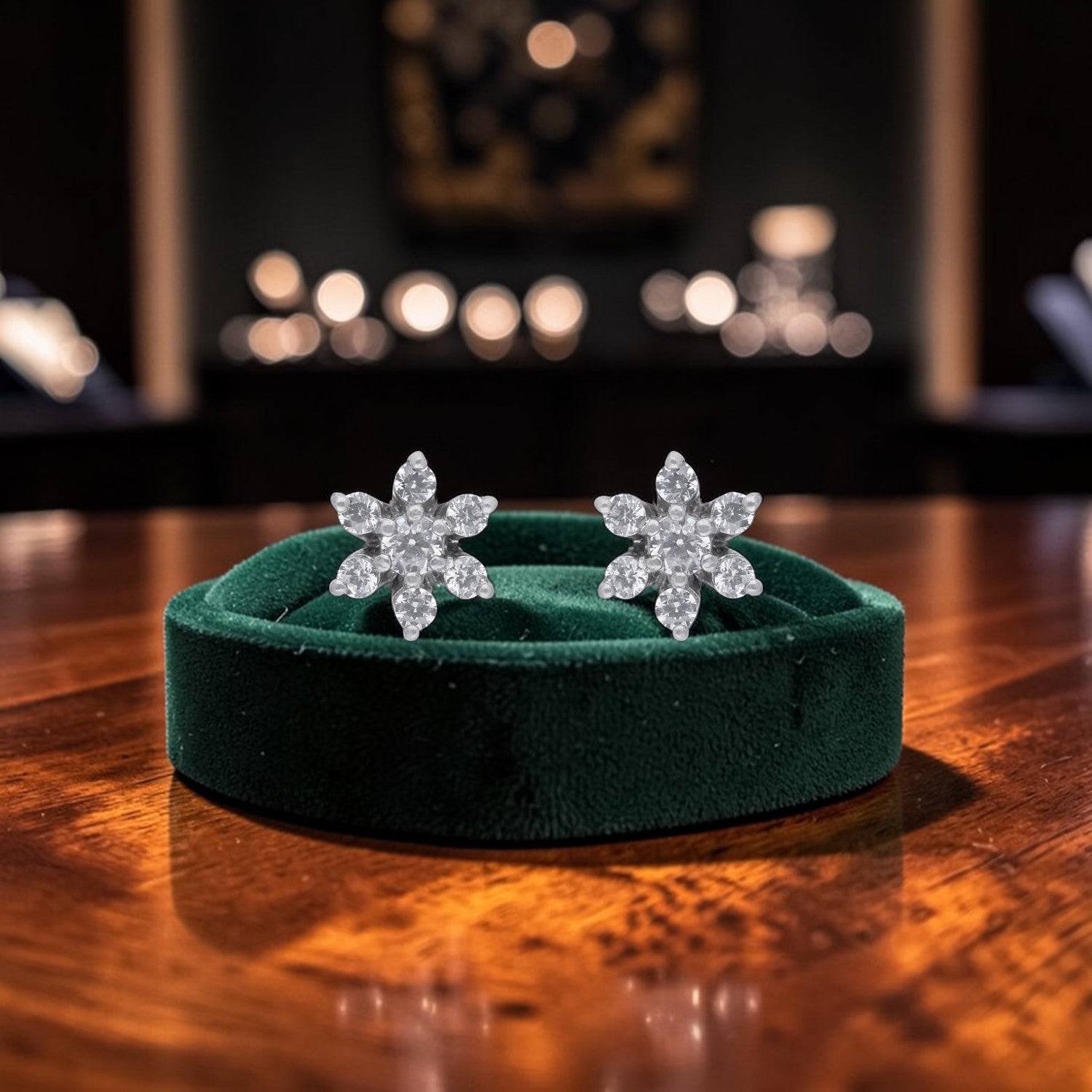 Floral Cluster Cubic Zirconia Stud Earrings in Sterling Silver | SKU: 0005757695, 0005750238, 0005750221