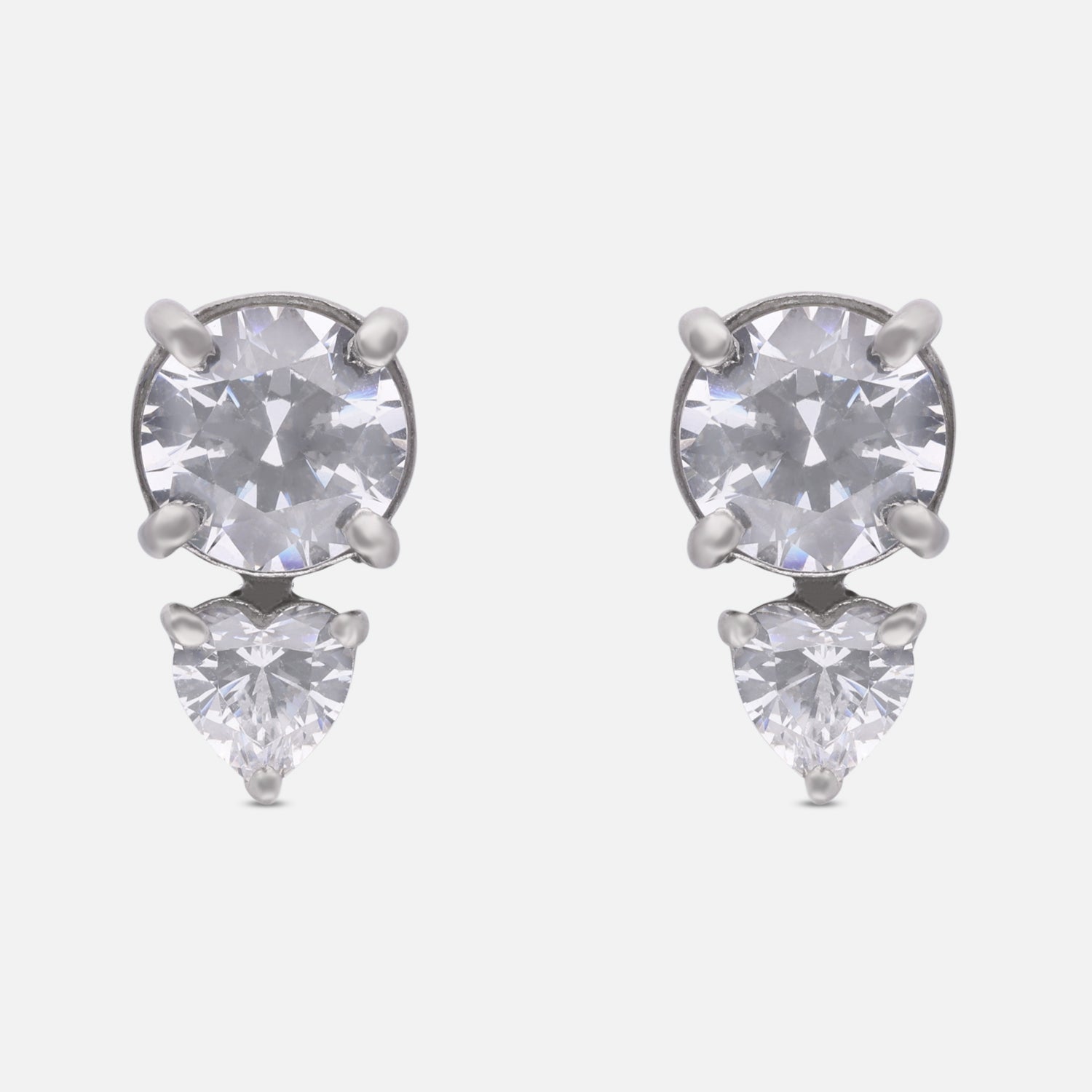 Round & Heart Duo Cubic Zirconia Drop Stud Earrings in Sterling Silver | SKU: 0005757718, 0022628701, 0022628695