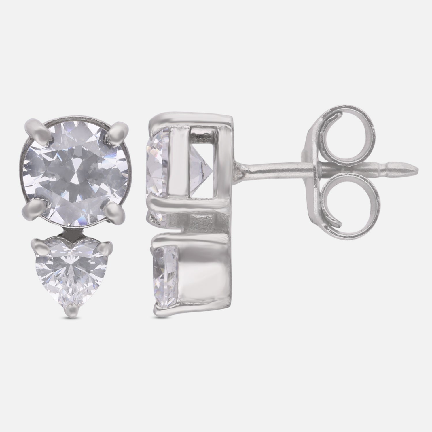 Round & Heart Duo Cubic Zirconia Drop Stud Earrings in Sterling Silver | SKU: 0005757718, 0022628701, 0022628695