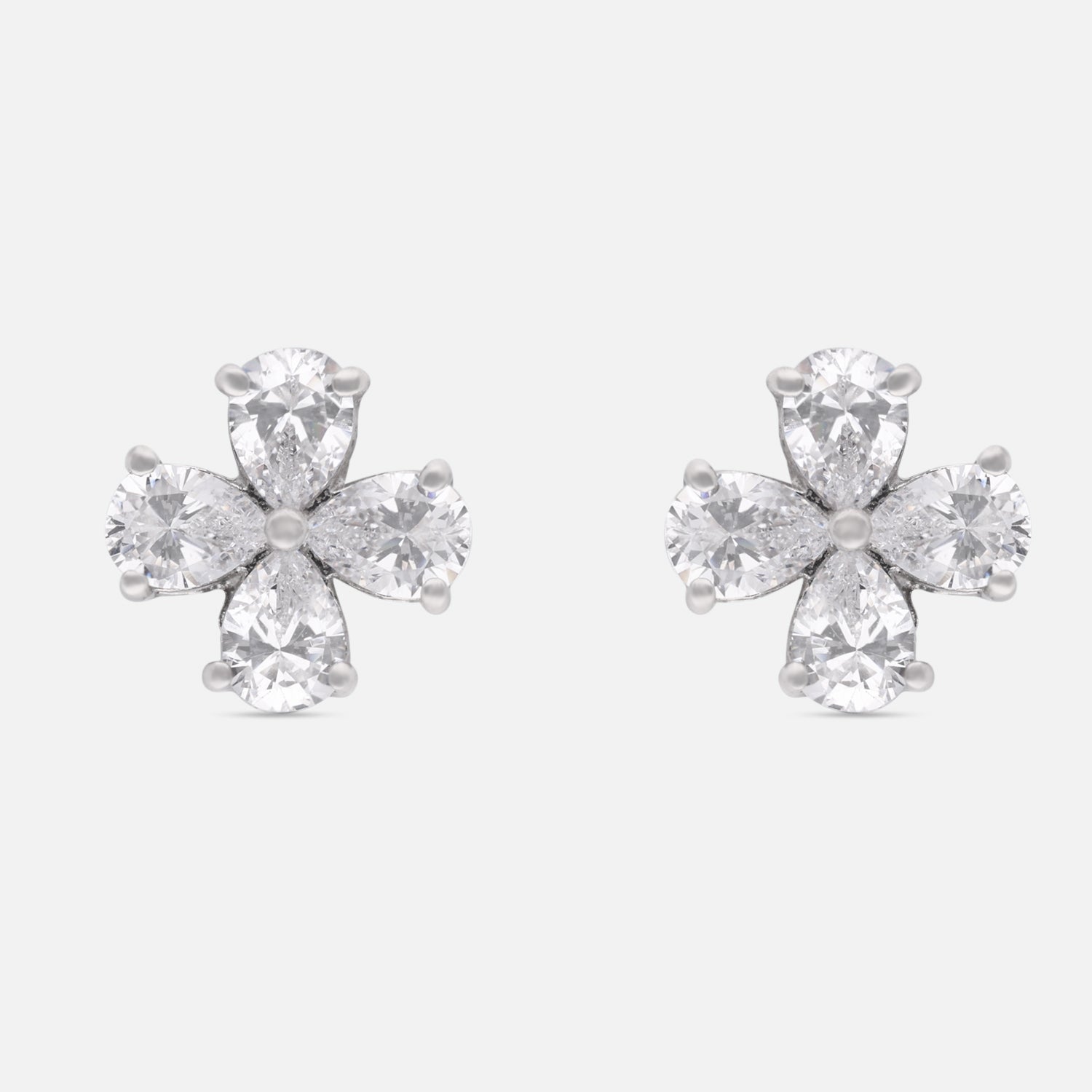 Pear Cut Floral Cubic Zirconia Stud Earrings in Sterling Silver | SKU: 0005757756, 0005750290, 0022628749