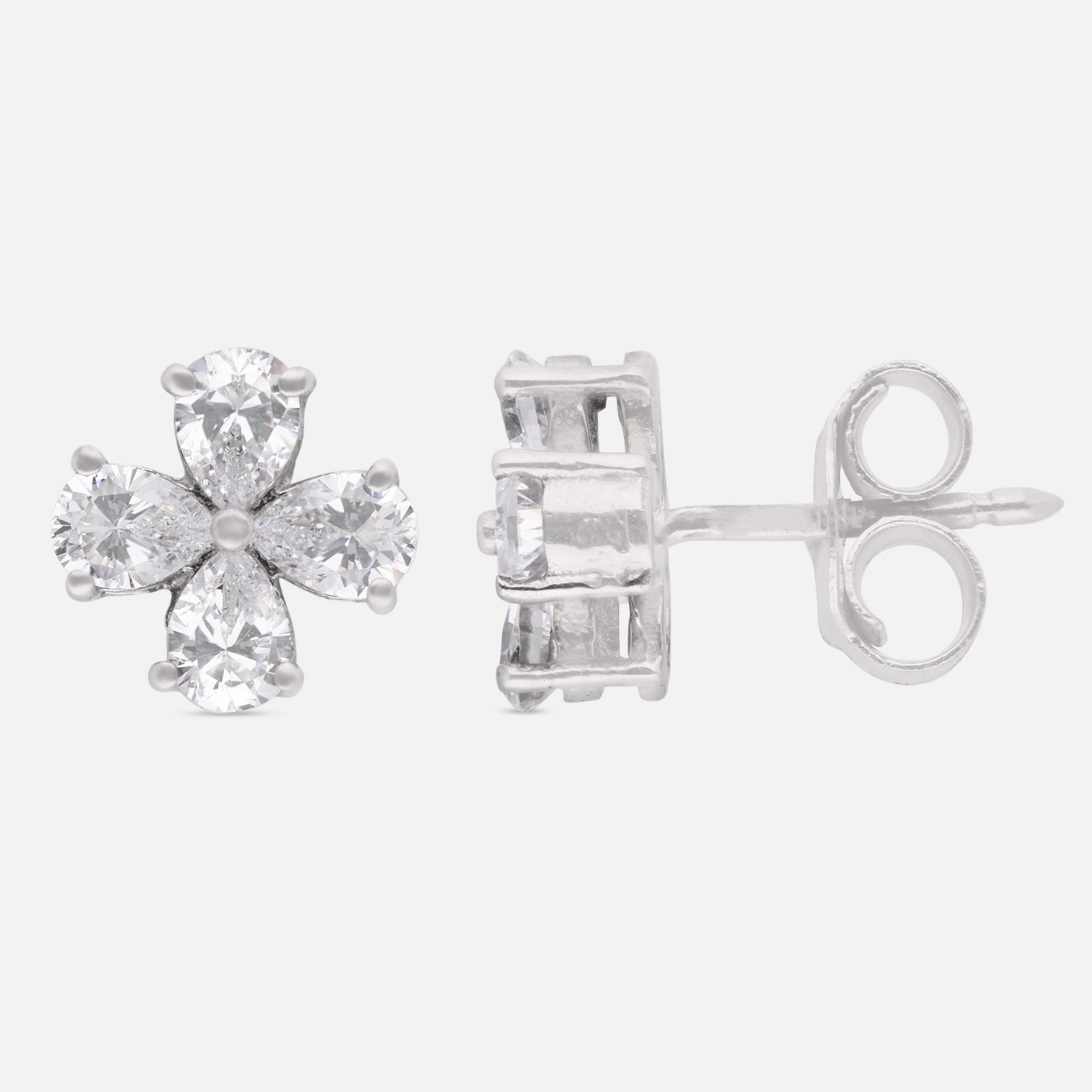Pear Cut Floral Cubic Zirconia Stud Earrings in Sterling Silver | SKU: 0005757756, 0005750290, 0022628749