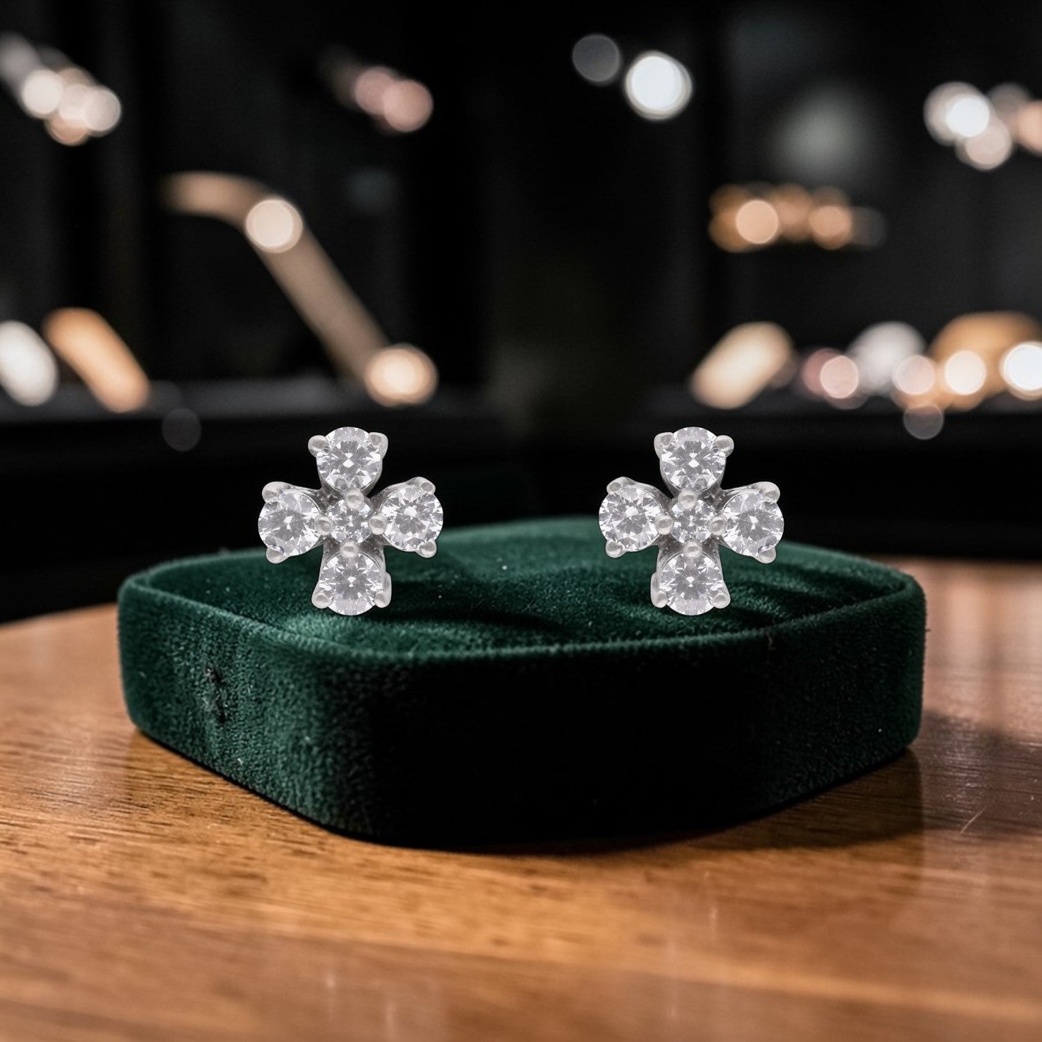 Classic Five-Stone Floral Cubic Zirconia Stud Earrings in Sterling Silver | SKU: 0005757787, 0005750344, 0005750351