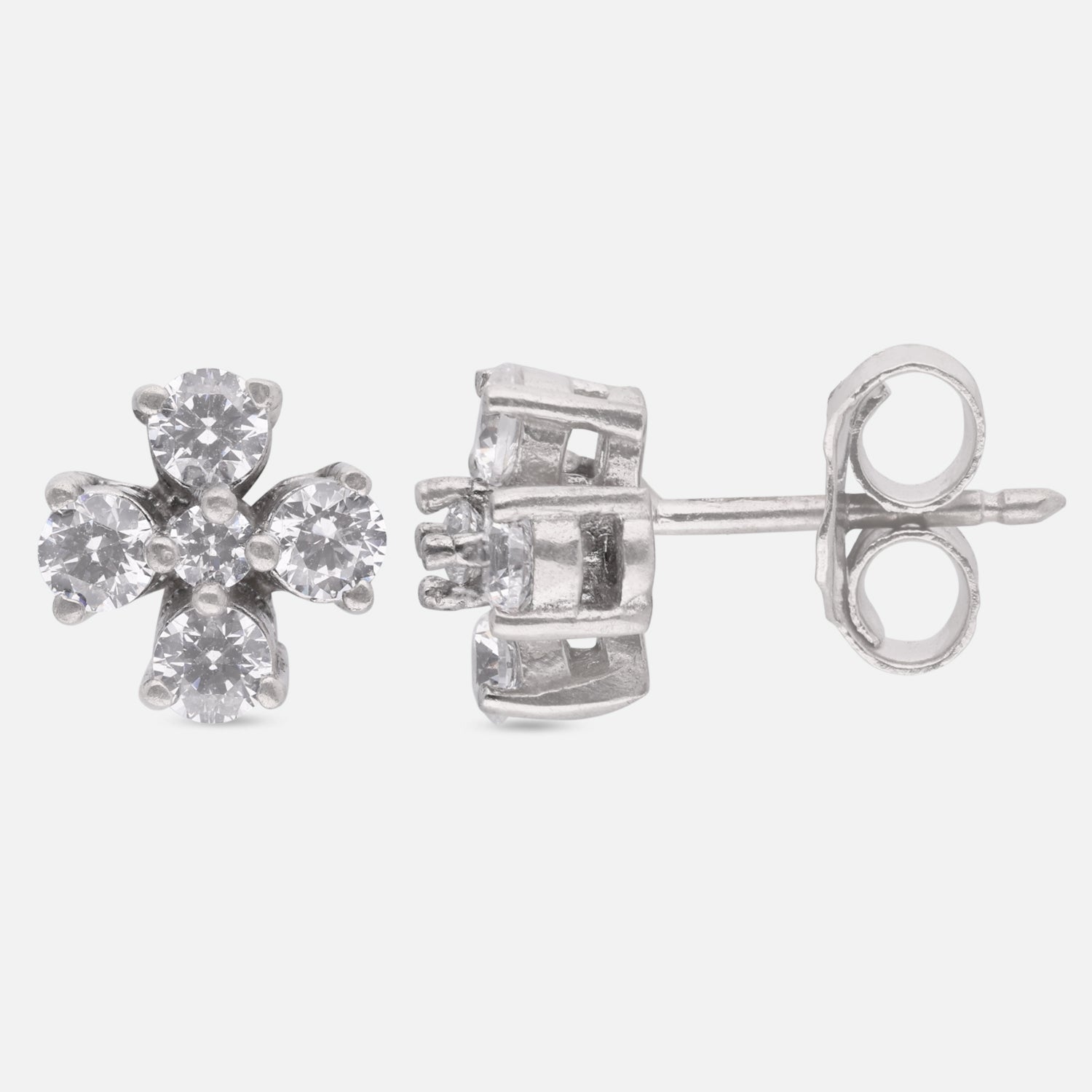 Classic Five-Stone Floral Cubic Zirconia Stud Earrings in Sterling Silver | SKU: 0005757787, 0005750344, 0005750351