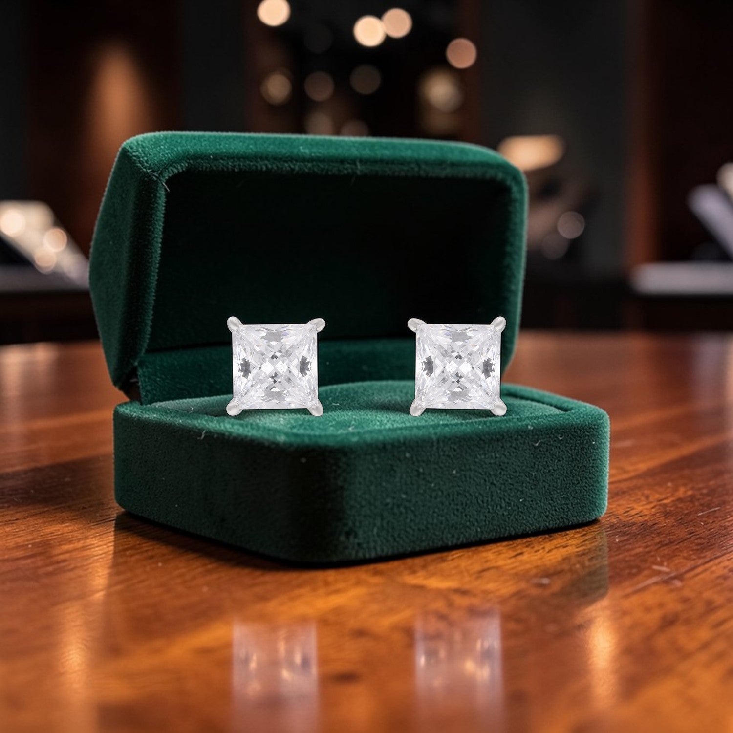Princess Cut Cubic Zirconia Stud Earrings in Sterling Silver | SKU: 0005757794, 0022628770, 0005750368