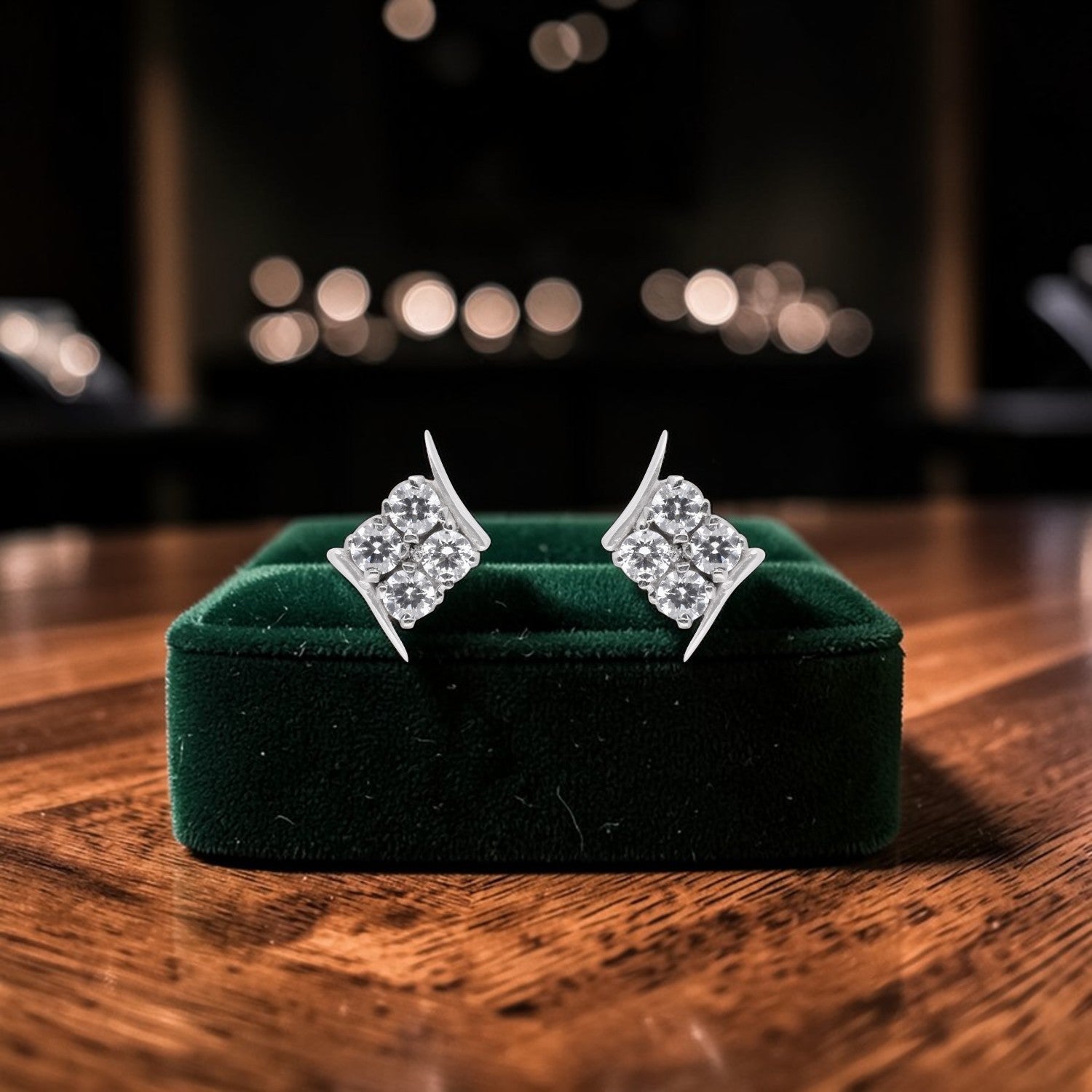 Floral Cluster Cubic Zirconia Stud Earrings in Sterling Silver | SKU: 0005757800, 0005750382, 0022628800
