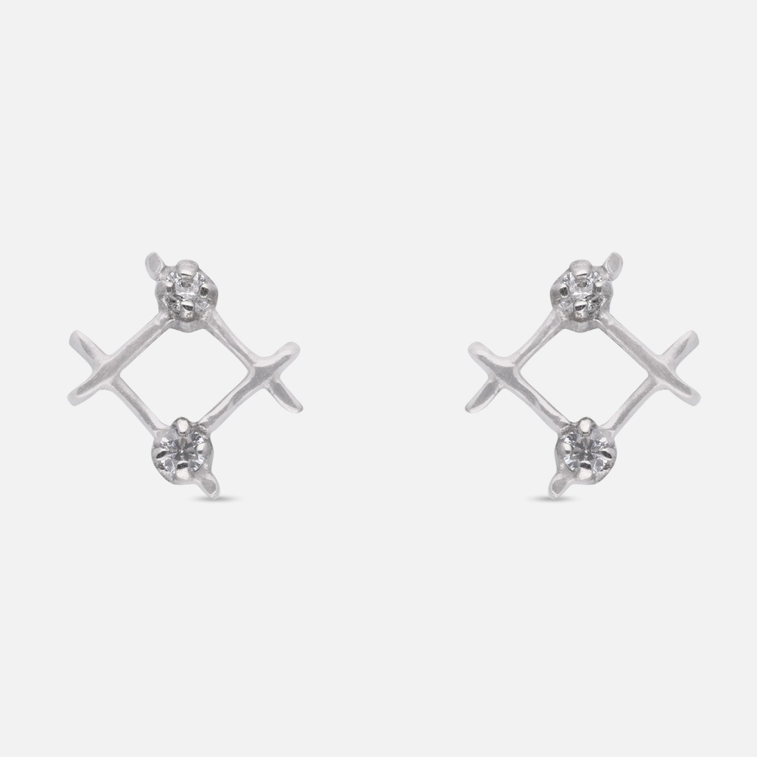 Minimalist Open Diamond Frame Cubic Zirconia Stud Earrings in Sterling Silver | SKU: 0005757817, 0022628817, 0005750399