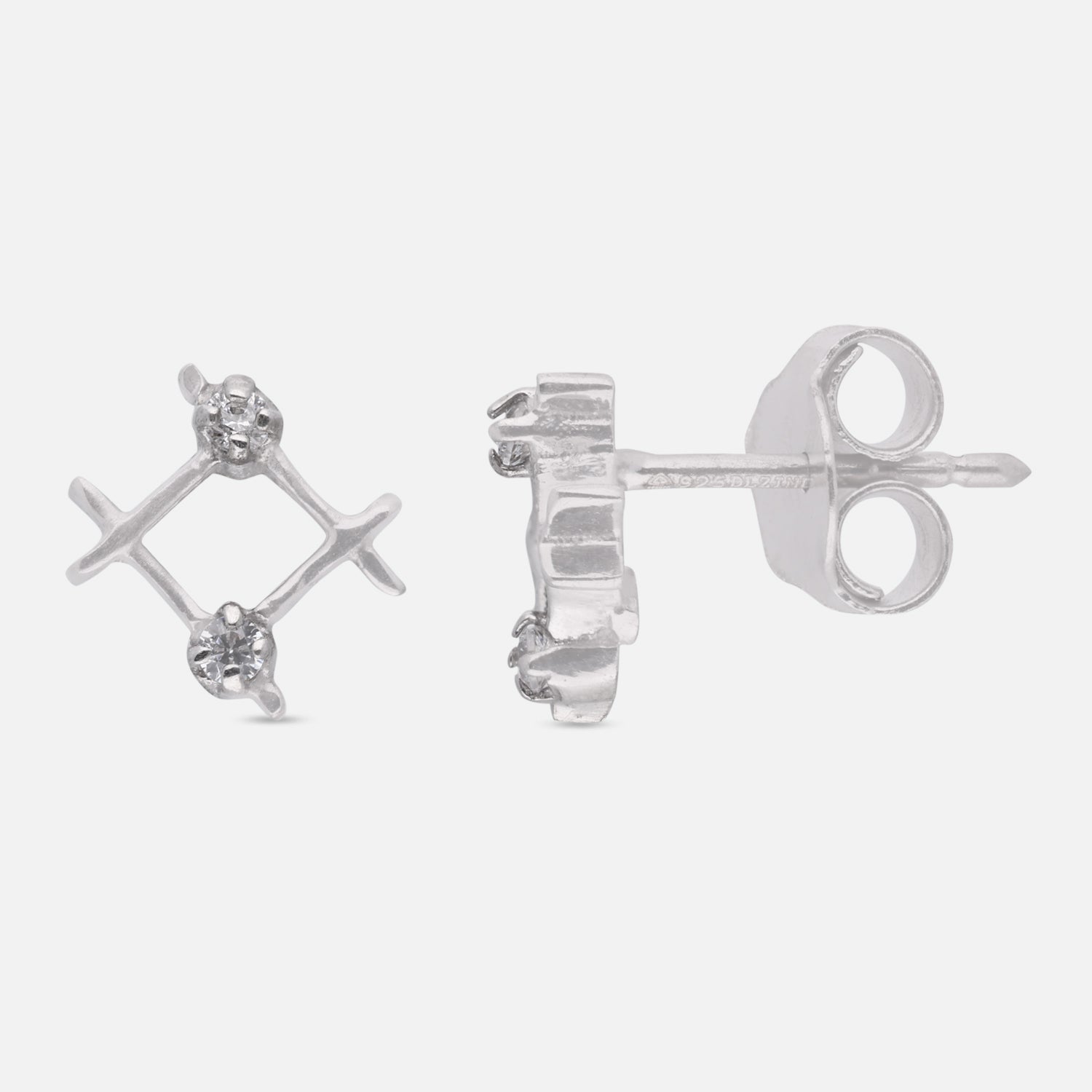 Minimalist Open Diamond Frame Cubic Zirconia Stud Earrings in Sterling Silver | SKU: 0005757817, 0022628817, 0005750399
