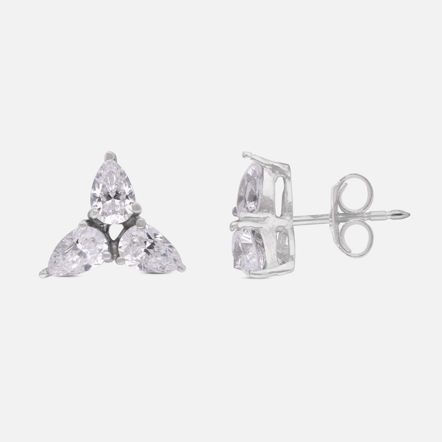 Trillion & Pear Cut Cubic Zirconia Cluster Stud Earrings in Sterling Silver | SKU: 0005757831, 0022628848, 0005750184, 0005750429