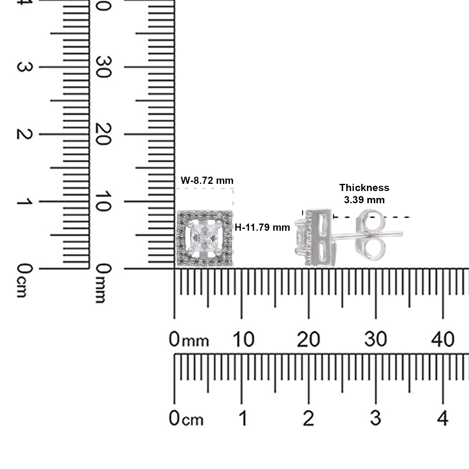 Princess Cut Cubic Zirconia Halo Stud Earrings in Sterling Silver | SKU: 0005757862, 0022628633, 0005757879, 0005750498
