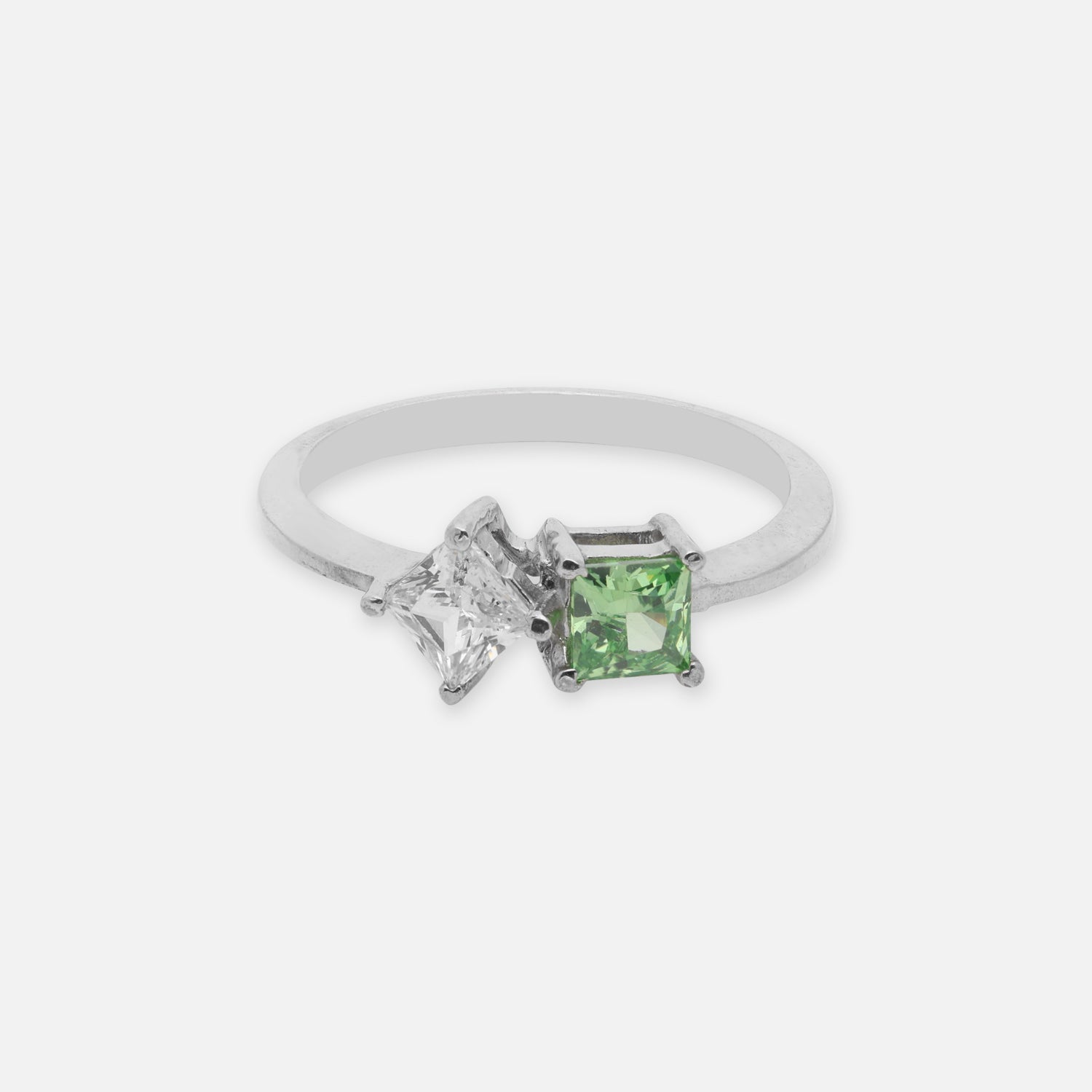 Sterling Silver Dual Tone Green Cubic Zircon Open Ring | SKU: 0005758043, 0022628985