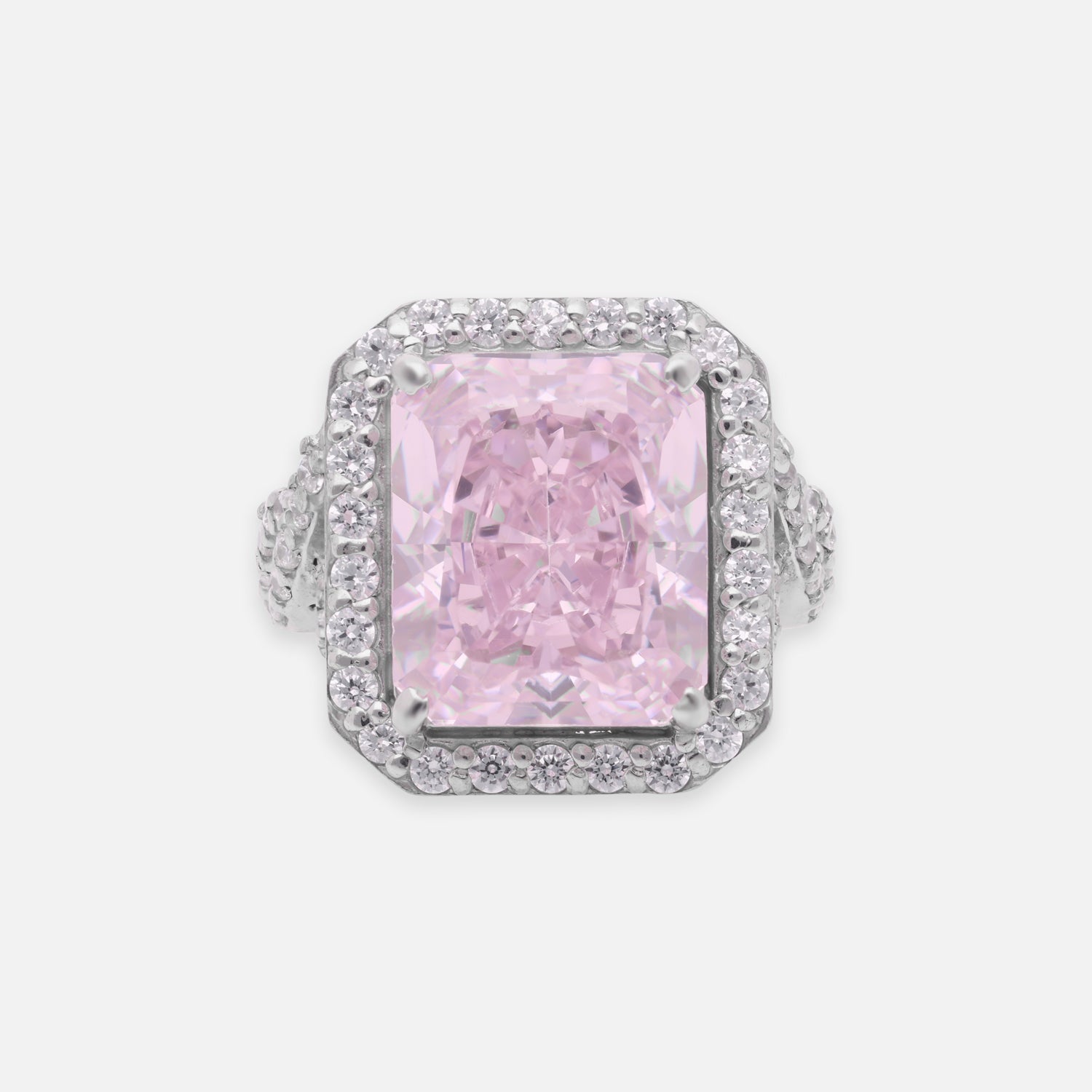 Sterling Silver Pink Cubic Zircon Halo Statement Ring | SKU: 0005758128, 0005748150, 0005750726