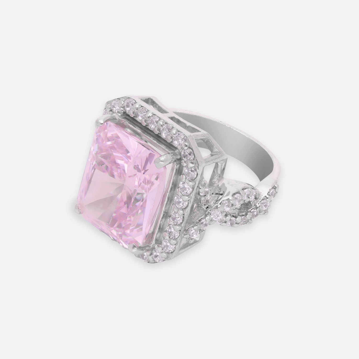 Sterling Silver Pink Cubic Zircon Halo Statement Ring | SKU: 0005758128, 0005748150, 0005750726