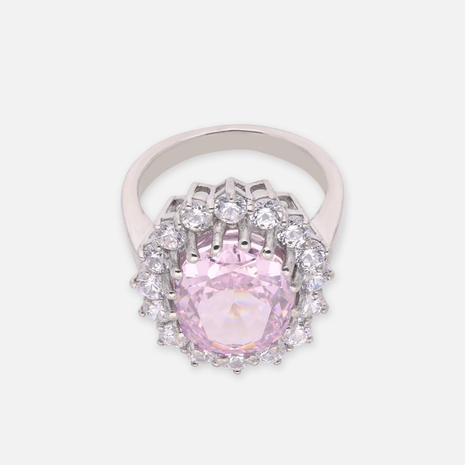 Sterling Silver Pink Oval Cubic Zirconia Halo Statement Ring | SKU: 0005758142, 0005748211, 0005750740