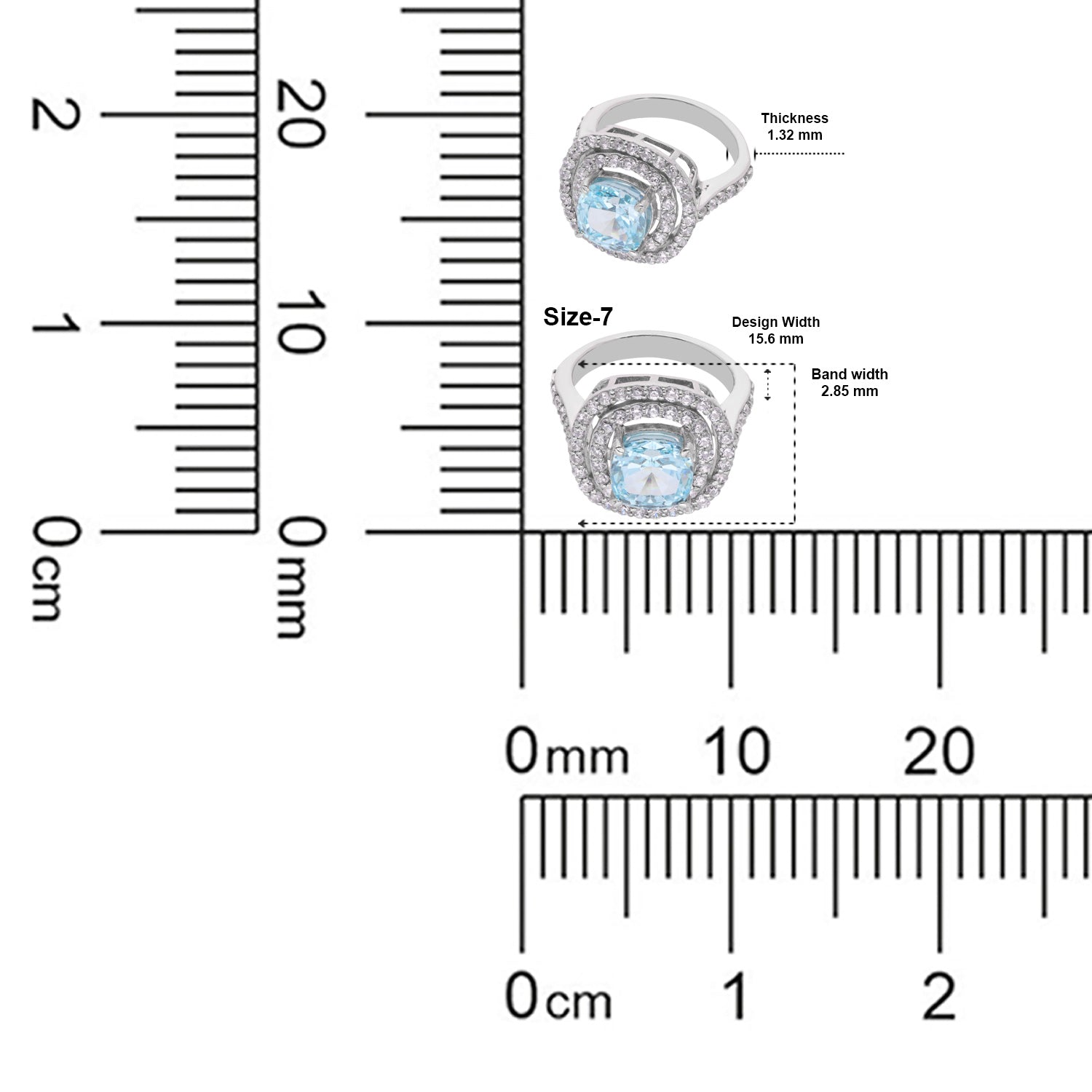 Sterling Silver Sky Blue Cushion Cut Cubic Zirconia Double Halo Statement Ring | SKU: 0005758173, 0022629197