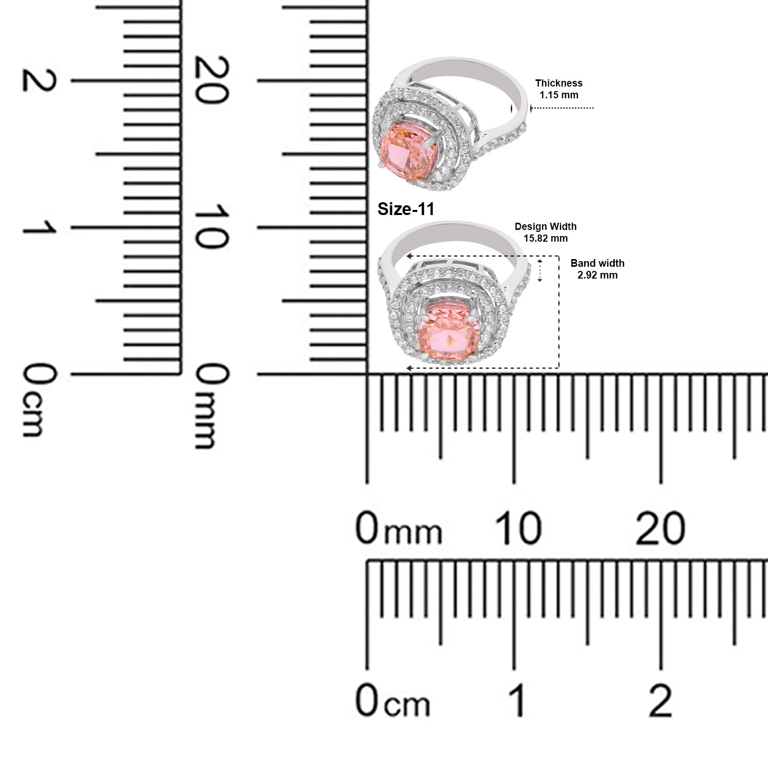 Sterling Silver Peach Cushion Cut Cubic Zirconia Double Halo Statement Ring | SKU: 0005758197, 0022629173