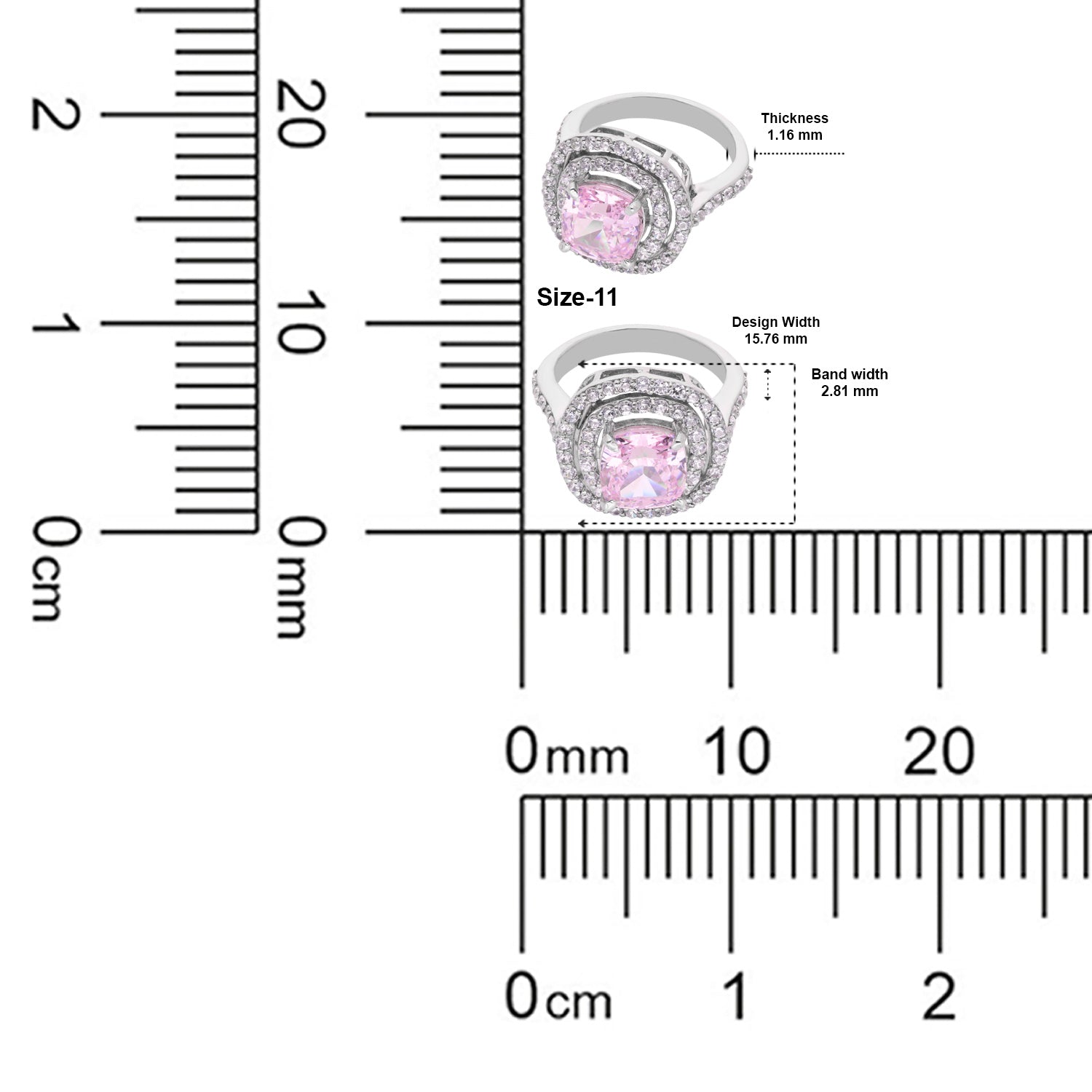 Sterling Silver Pink Cushion Cut Cubic Zirconia Double Halo Statement Ring | SKU : 0005758203, 0005750788, 0005758166