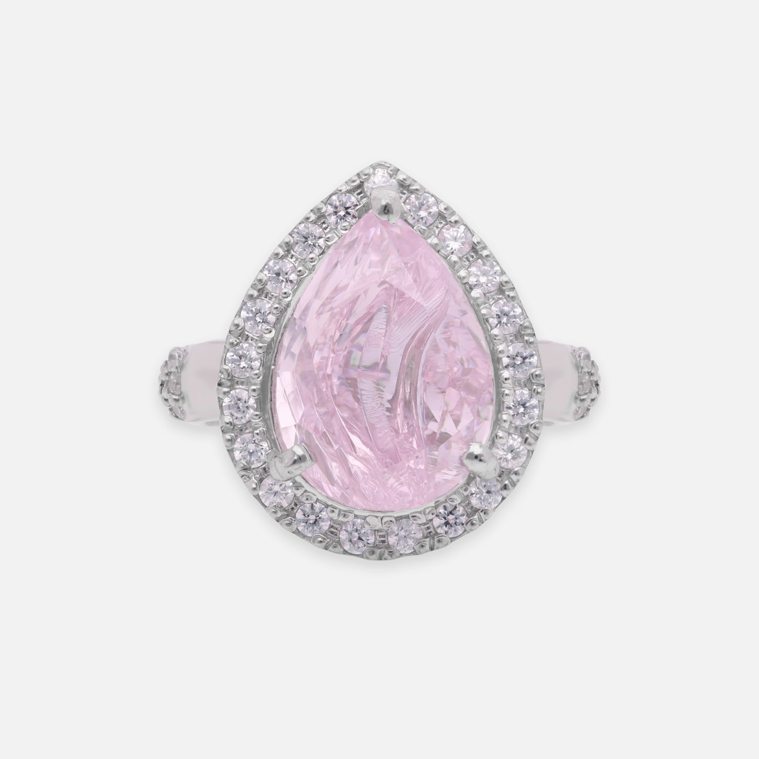 Sterling Silver Pink Cubic Zircon Oval Halo Statement Ring | SKU: 0005758227, 0005750870