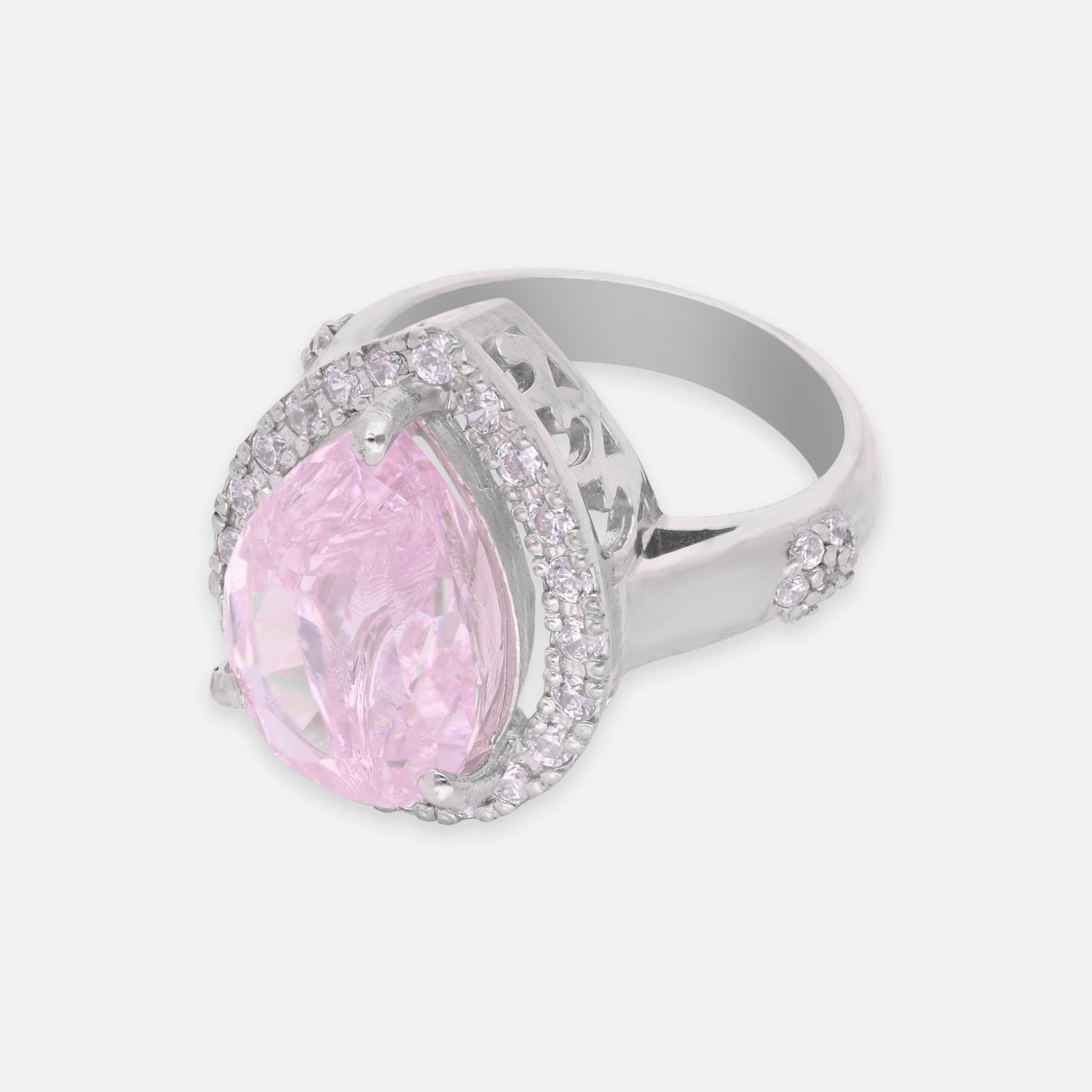 Sterling Silver Pink Cubic Zircon Oval Halo Statement Ring | SKU: 0005758227, 0005750870