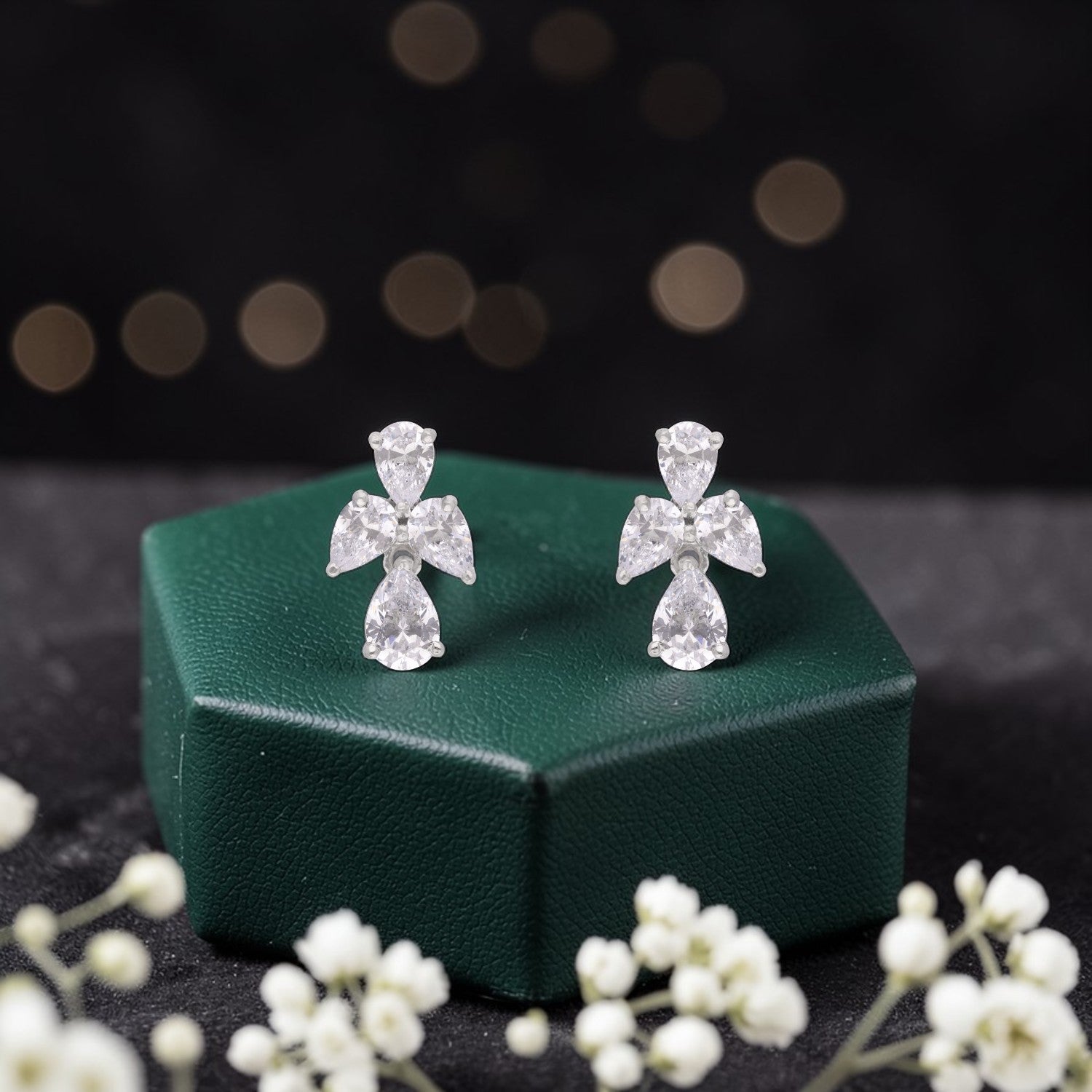 Sterling Silver Floral Cubic Zirconia Cluster Stud Earrings | SKU: 0005771905, 0005771929