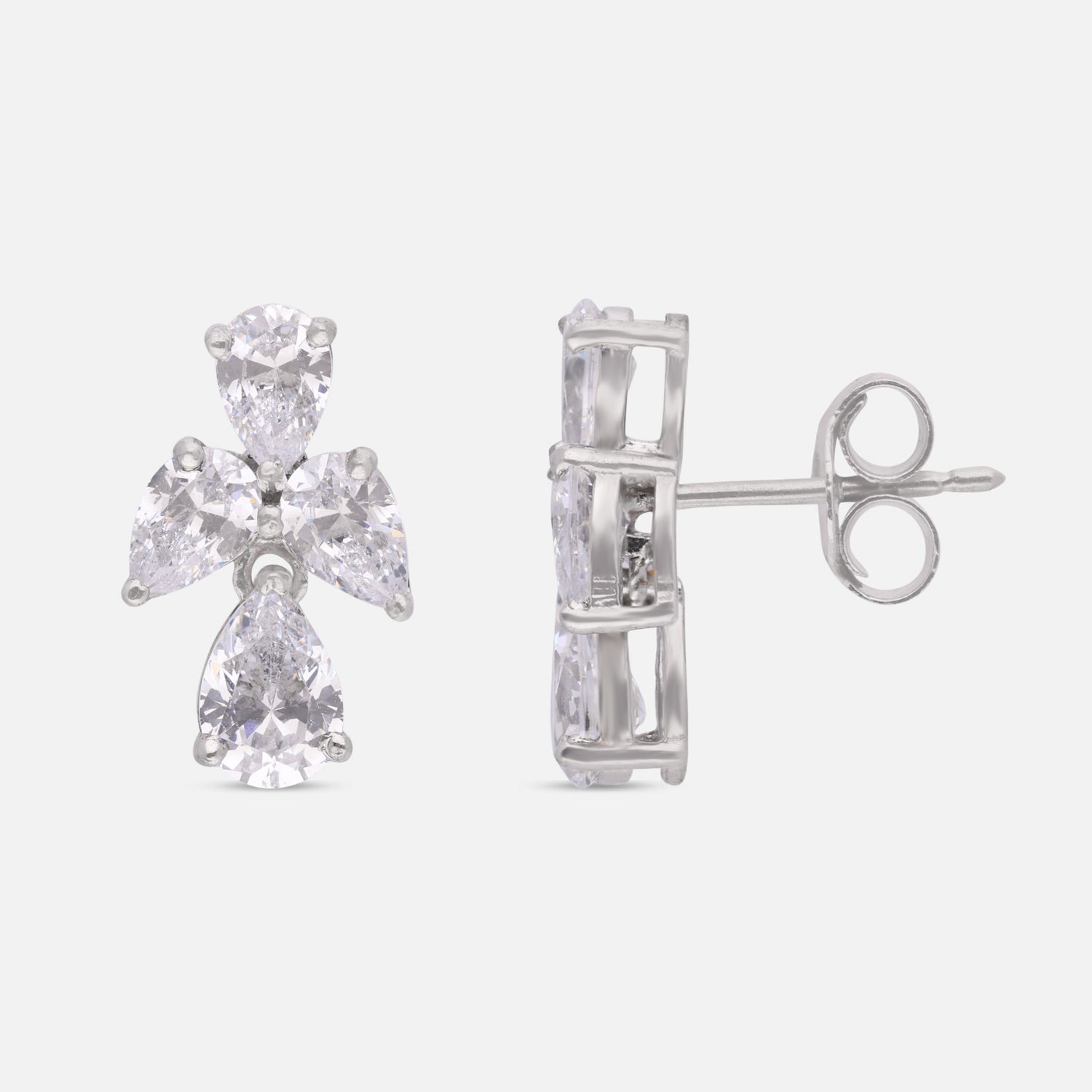Sterling Silver Floral Cubic Zirconia Cluster Stud Earrings | SKU: 0005771905, 0005771929