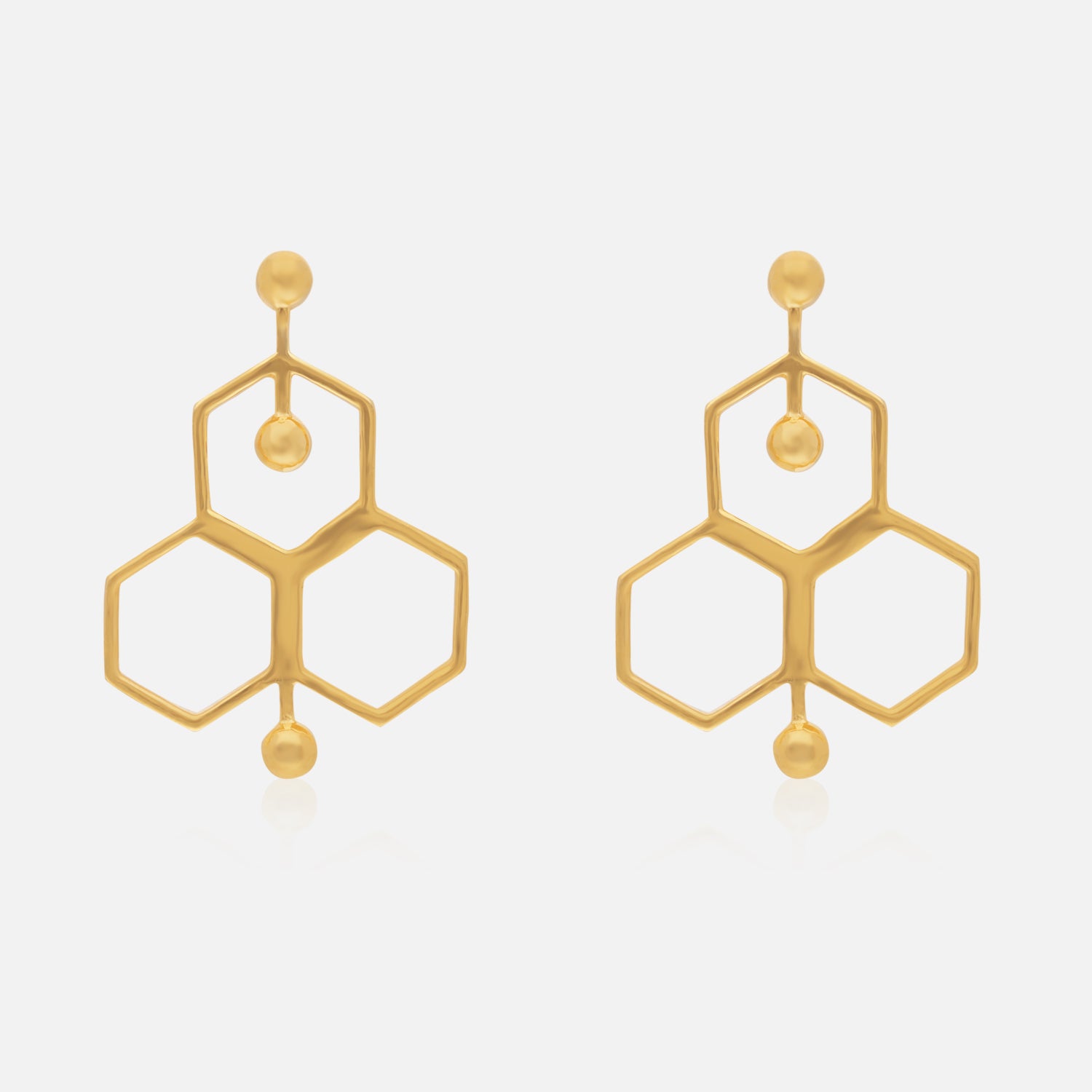 Sterling Silver Gold-Plated Molecular Hexagon Drop Earrings – Science Collection | SKU:  0022638588, 0022638595, 0022638571, 0022638540, 0022638557, 0005867523, 0005867530, 0005867547, 0005867554, 0005867561, 0005867578, 0005867585
