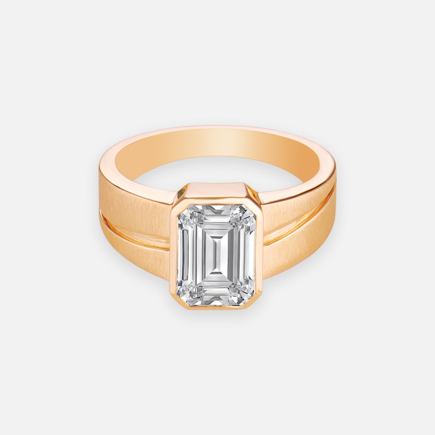 Modern Bezel Set Emerald Cut Lab Grown Diamond Ring | SKU: 0006494124