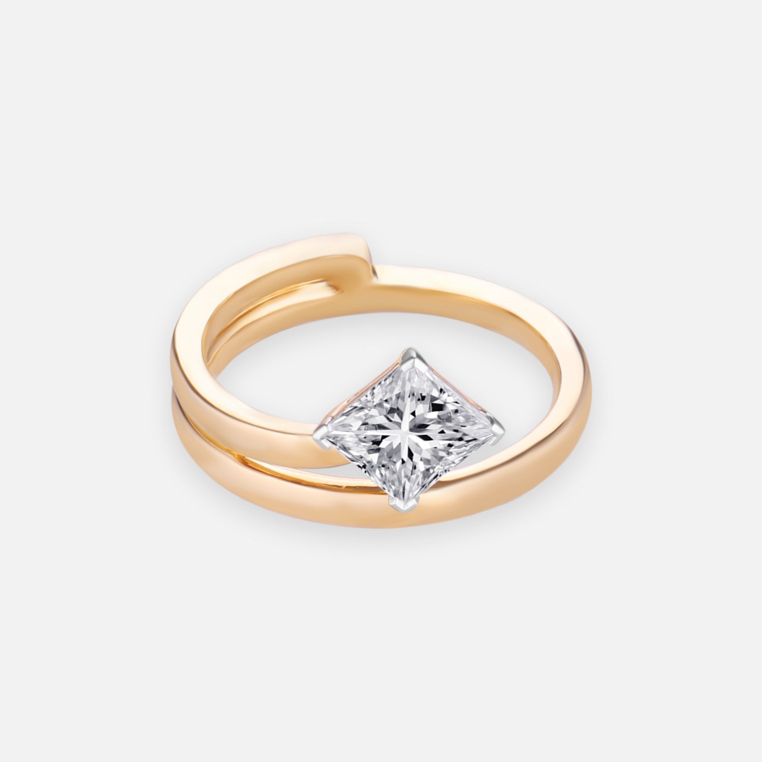 Contemporary Princess Cut Lab Grown Diamond Bypass Solitaire Ring| SKU: 0006498009