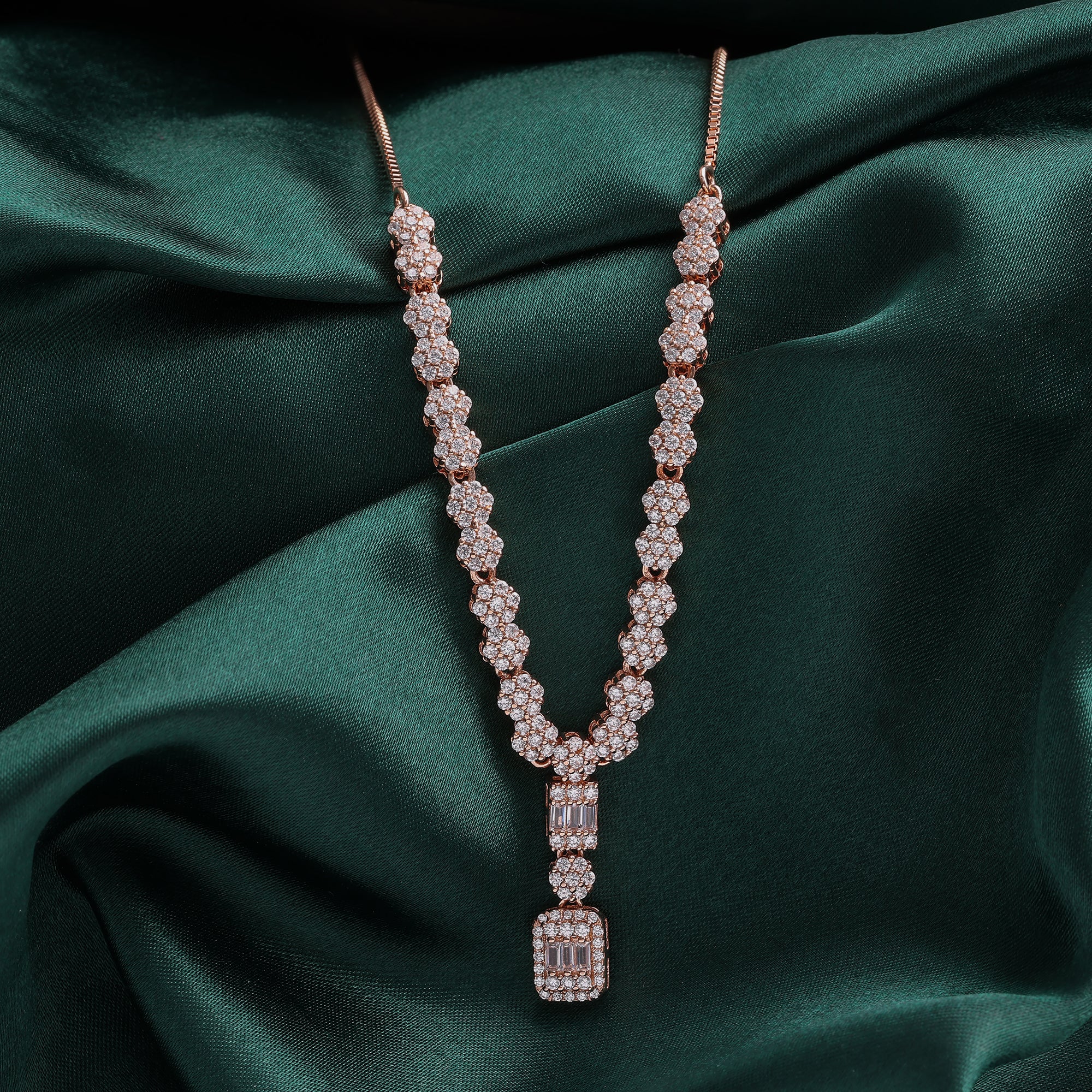 Cascading Elegance Crystal Drop Necklace in Rose Gold | SKU: 0018319637