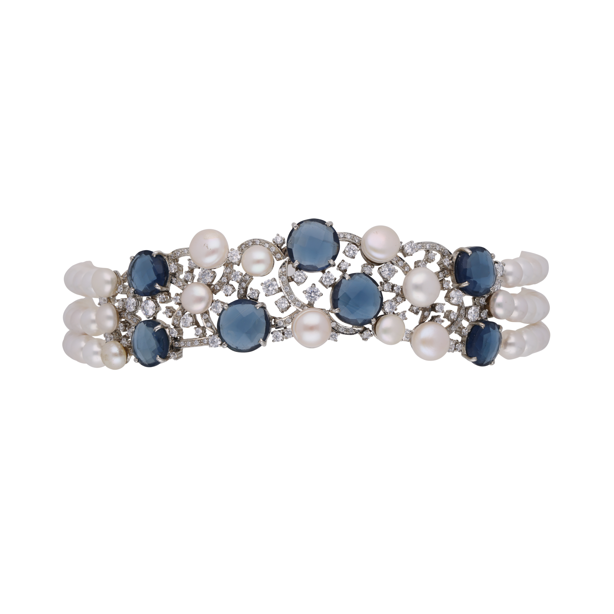 Blue Gemstone and Cubic Zirconia Pearl Bracelet | SKU: 0018721294