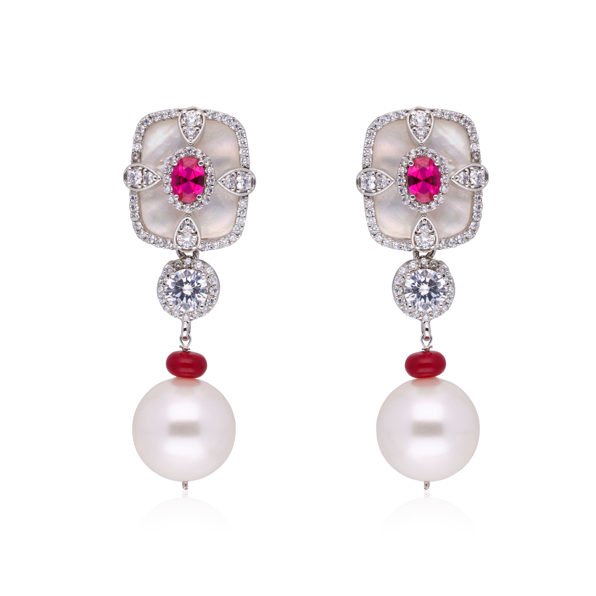 Radiant Pearl & Gems Silver Drop Earrings | SKU : 0018721348