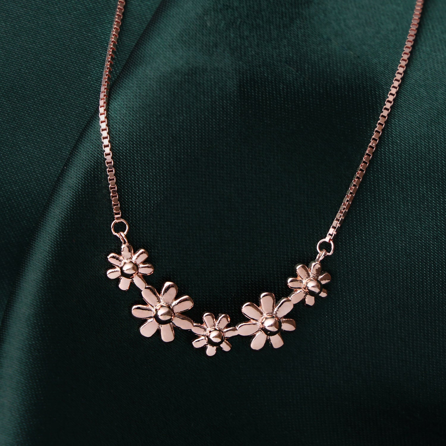 Floral Rose Gold Chain Pendant & Ring