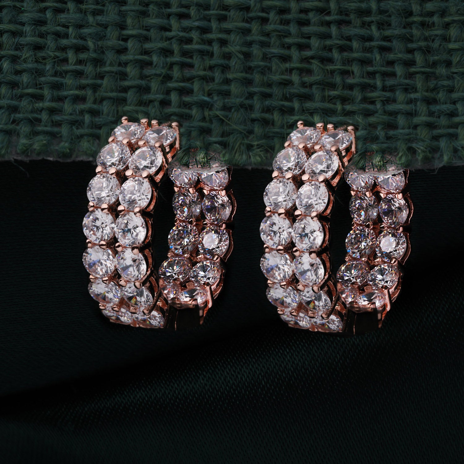 "Rose Gold Radiance Crystal Hoop Earrings" | SKU: 0019203775, 0019203744