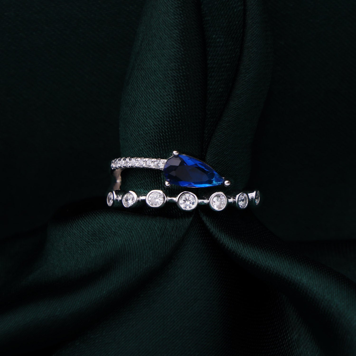 "Modern Sapphire Orbit Ring with Sterling Silver Band" | SKU: 0019211343