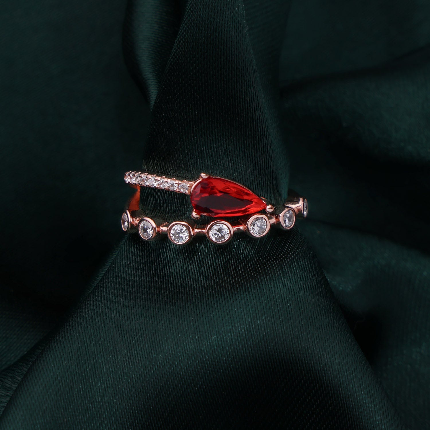 Embedded Red Stone Silver Ring | SKU: 0002931203