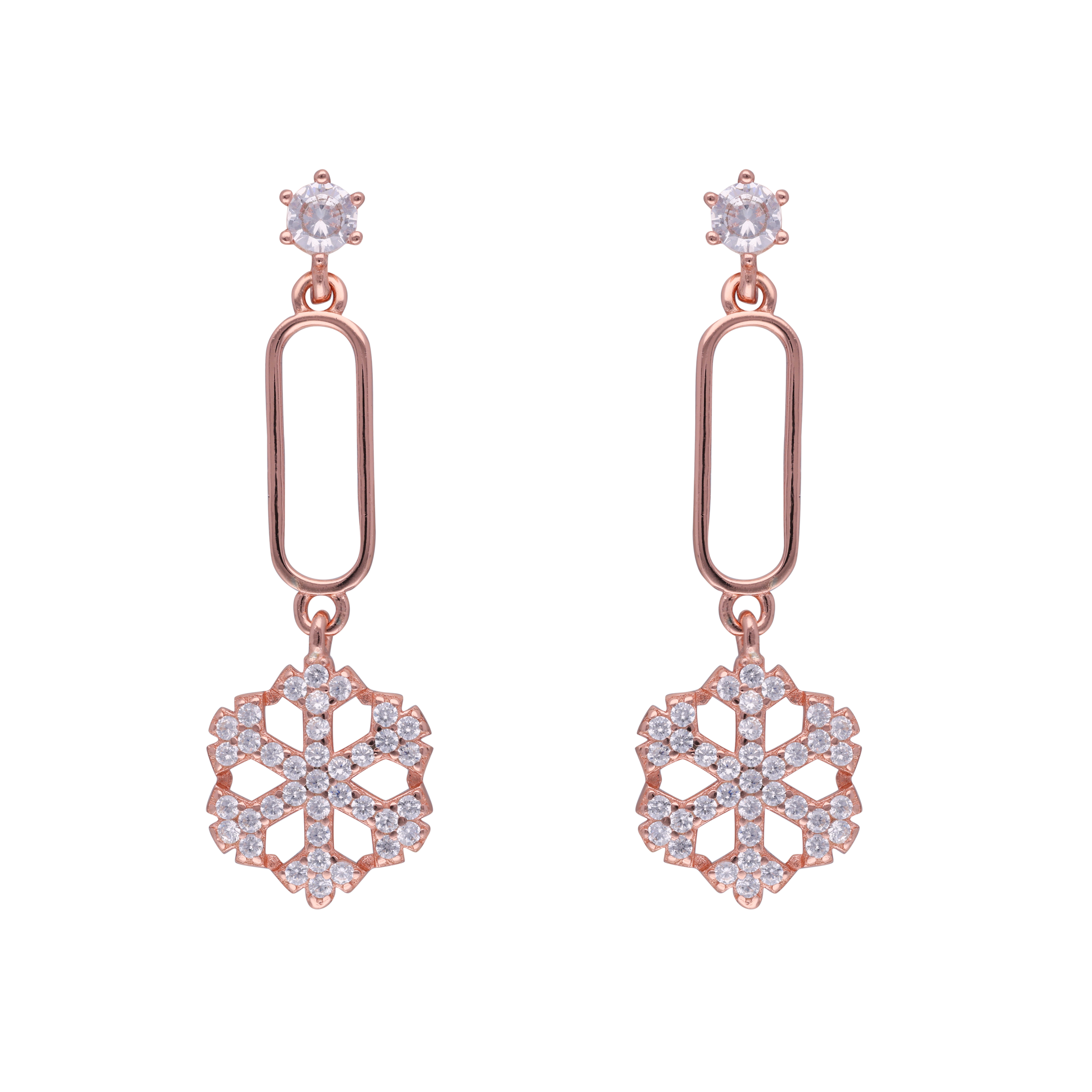 Snowflake Splendor: Rose Gold Drop Earrings | SKU: 0019280899