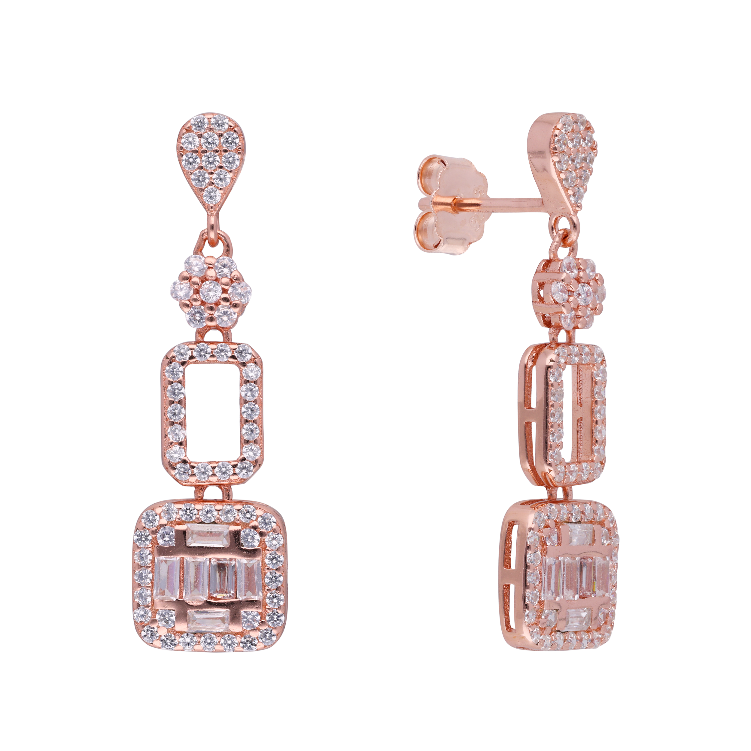 Designer Silver Royal Drop Earrings in Luxe Rose Gold | SKU: 0019281247, 0019280912, 0019280950