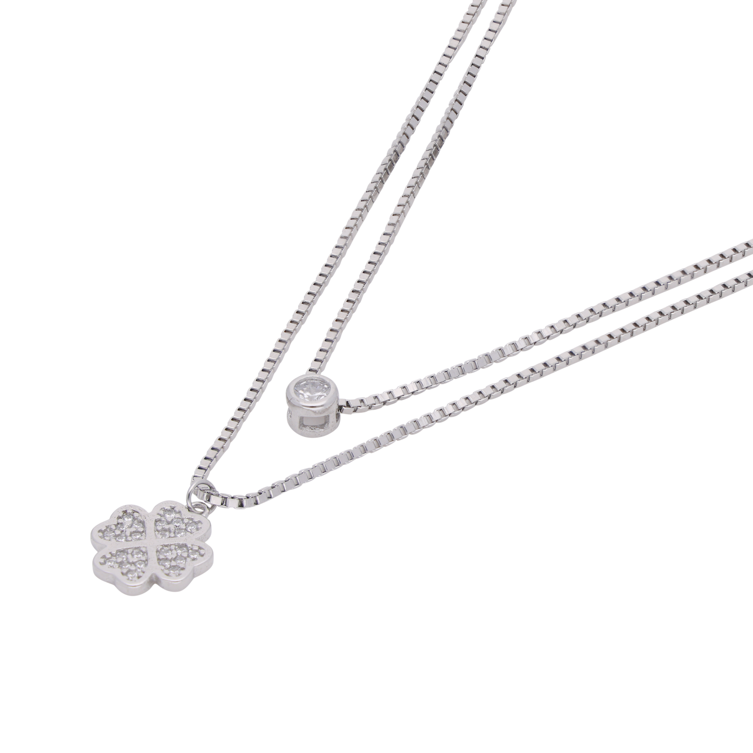 "Floral Harmony: Layered Silver Chain with Flower Pendant" | SKU: 0019281841