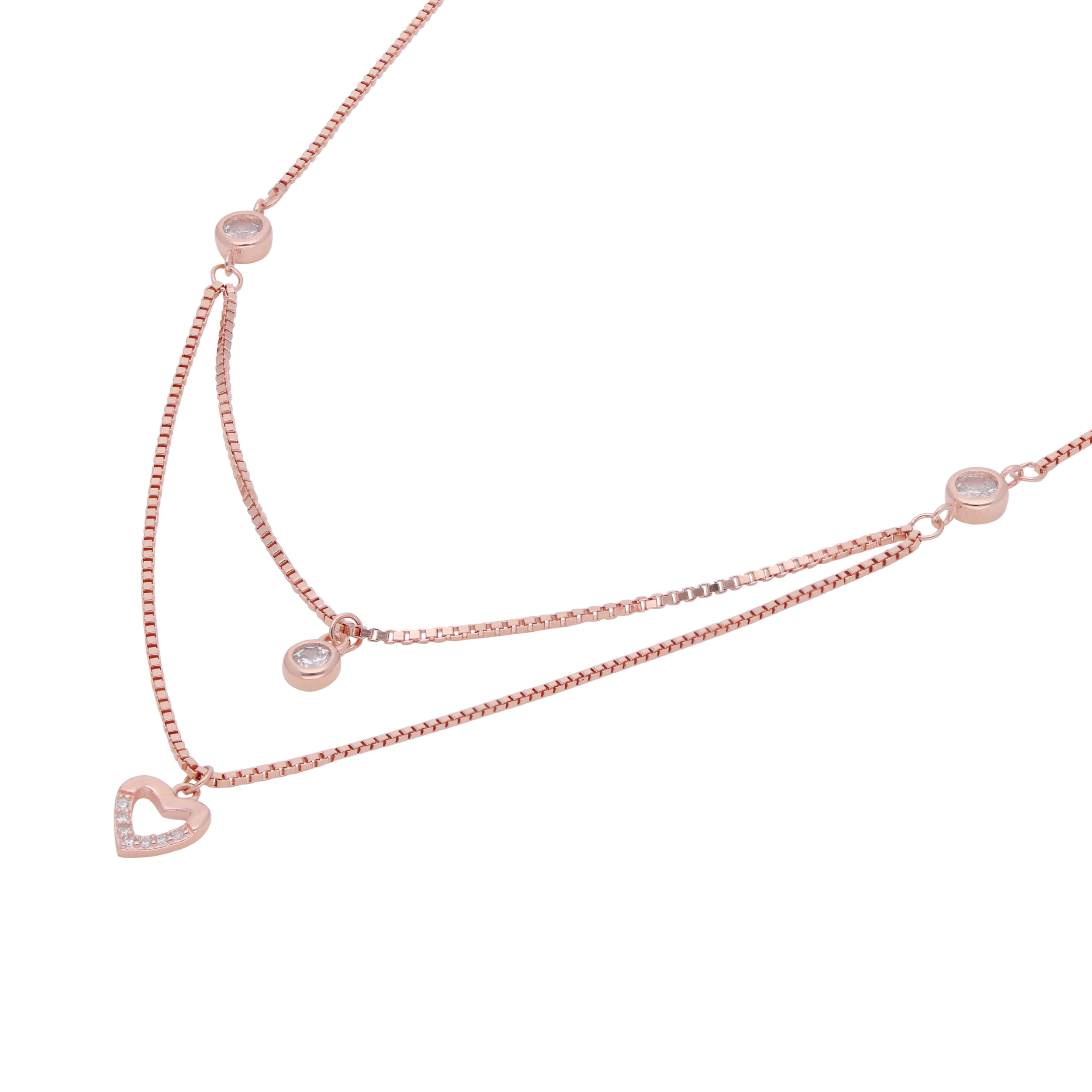 Layered Rose Gold Chain with Heart Pendant Chain: A Symbol of Love and Elegance | SKU: 0019281988, 0019282046, 0019281940