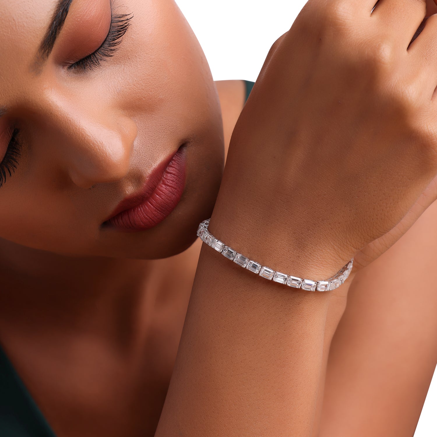 Heritage Emerald Lab-Grown Diamond Tennis Bracelet in White Gold | SKU : 0019334462