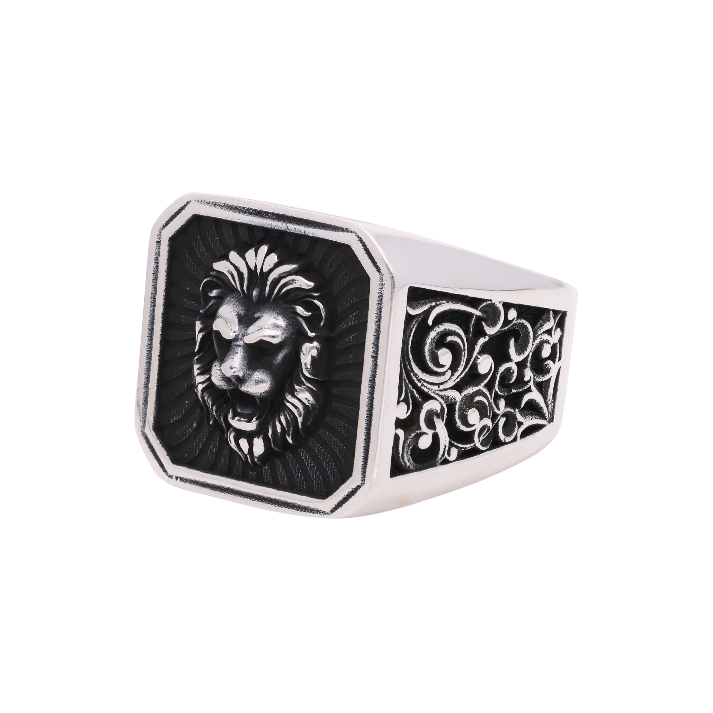 "Sterling Silver Lion Engraved Men's Ring" | SKU : 0019380179