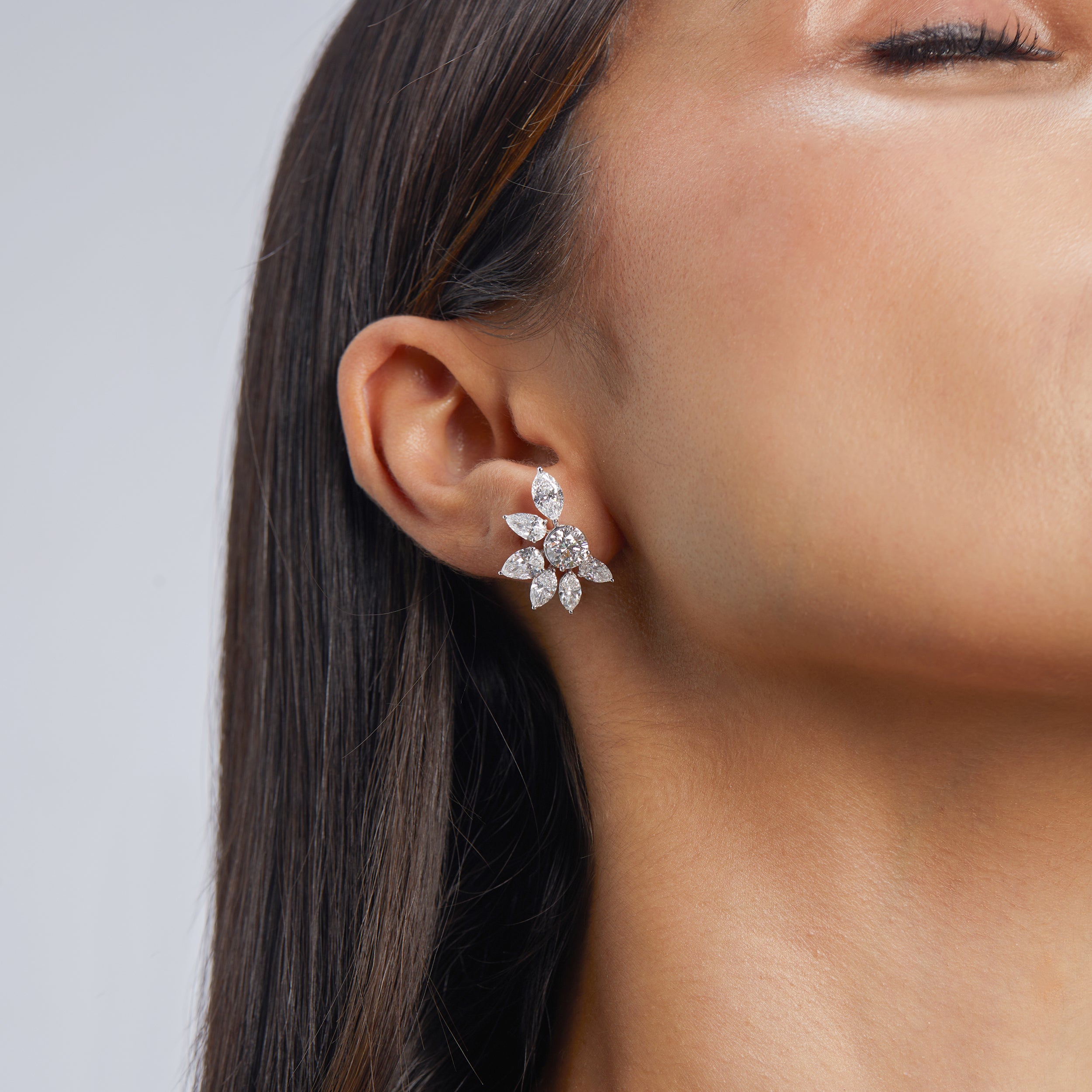 Lab Grown Diamond-Studded Floral Designer Stud Earrings | SKU: 0019400631